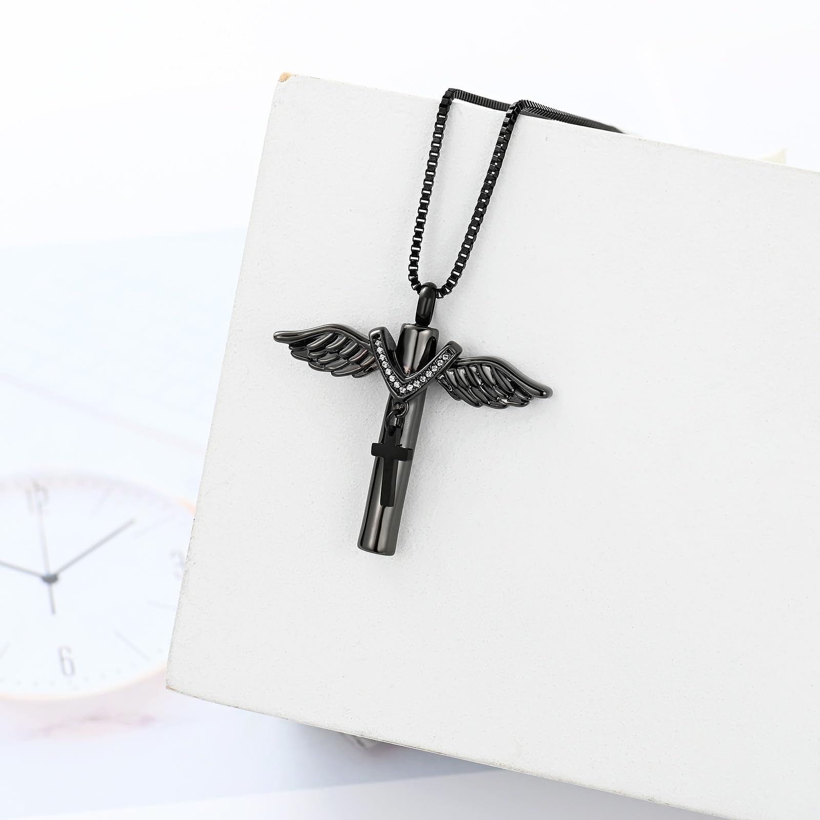 Wing Cross with Bib Cross Urn Keepsake Pendant Memorial Necklace For Ashes Gift - Picture 23 of 26