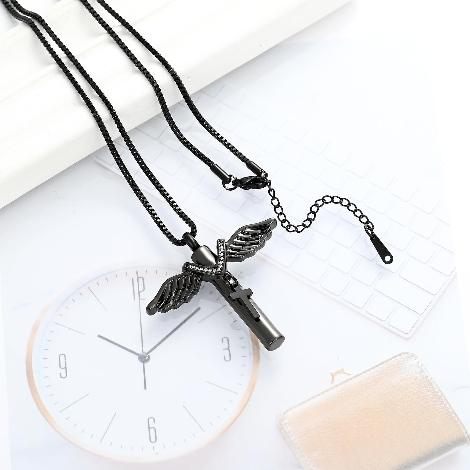 Wing Cross with Bib Cross Urn Keepsake Pendant Memorial Necklace For Ashes Gift - Picture 25 of 26