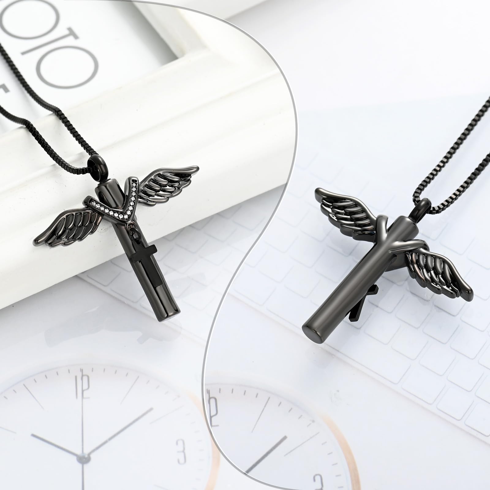 Wing Cross with Bib Cross Urn Keepsake Pendant Memorial Necklace For Ashes Gift - Picture 24 of 26