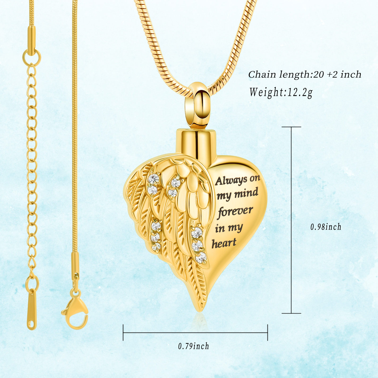 Crystal Angel Wing Heart Cremation Pendant Keepsake Urn Necklace Ashes Jewellery - Picture 9 of 23