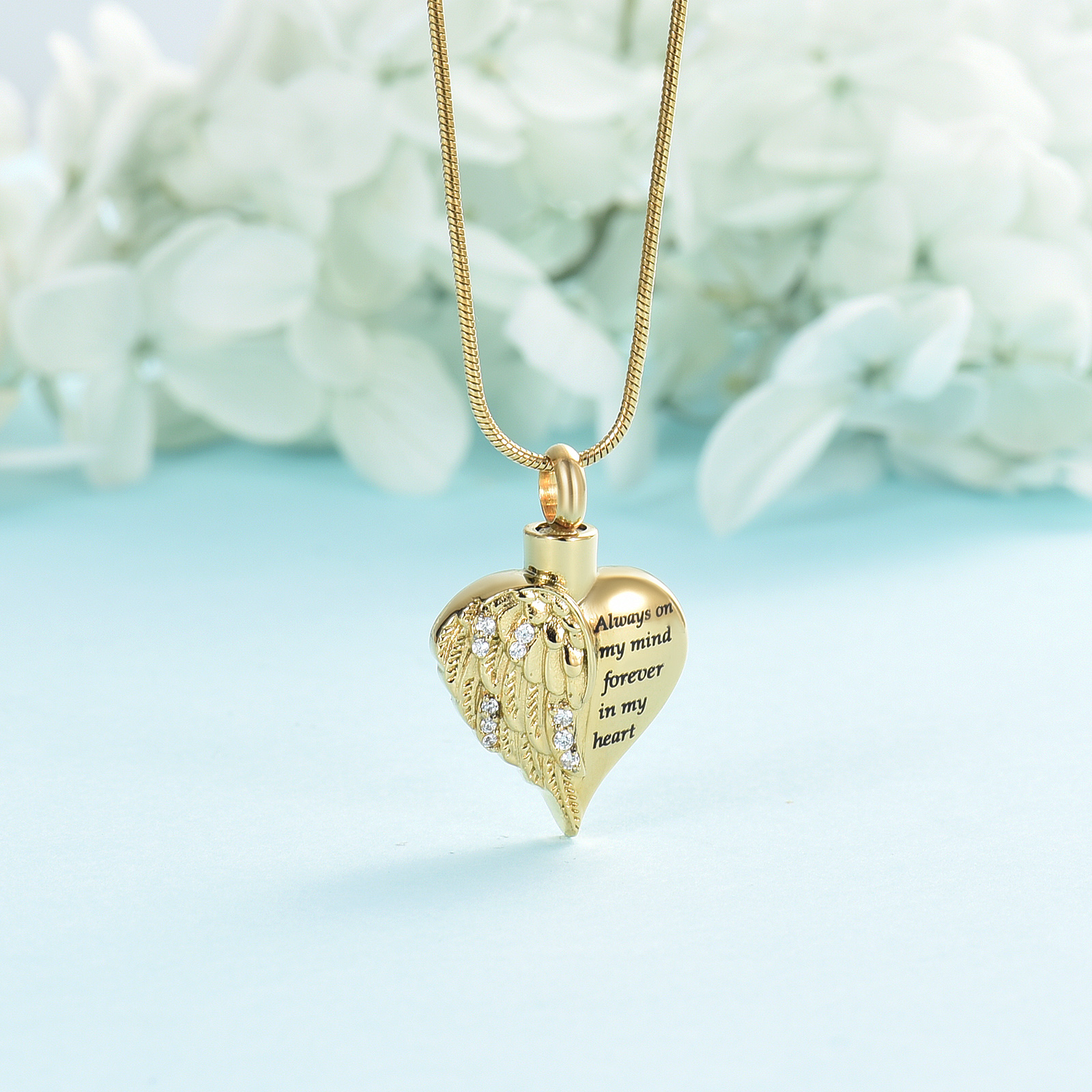 Crystal Angel Wing Heart Cremation Pendant Keepsake Urn Necklace Ashes Jewellery - Picture 10 of 23