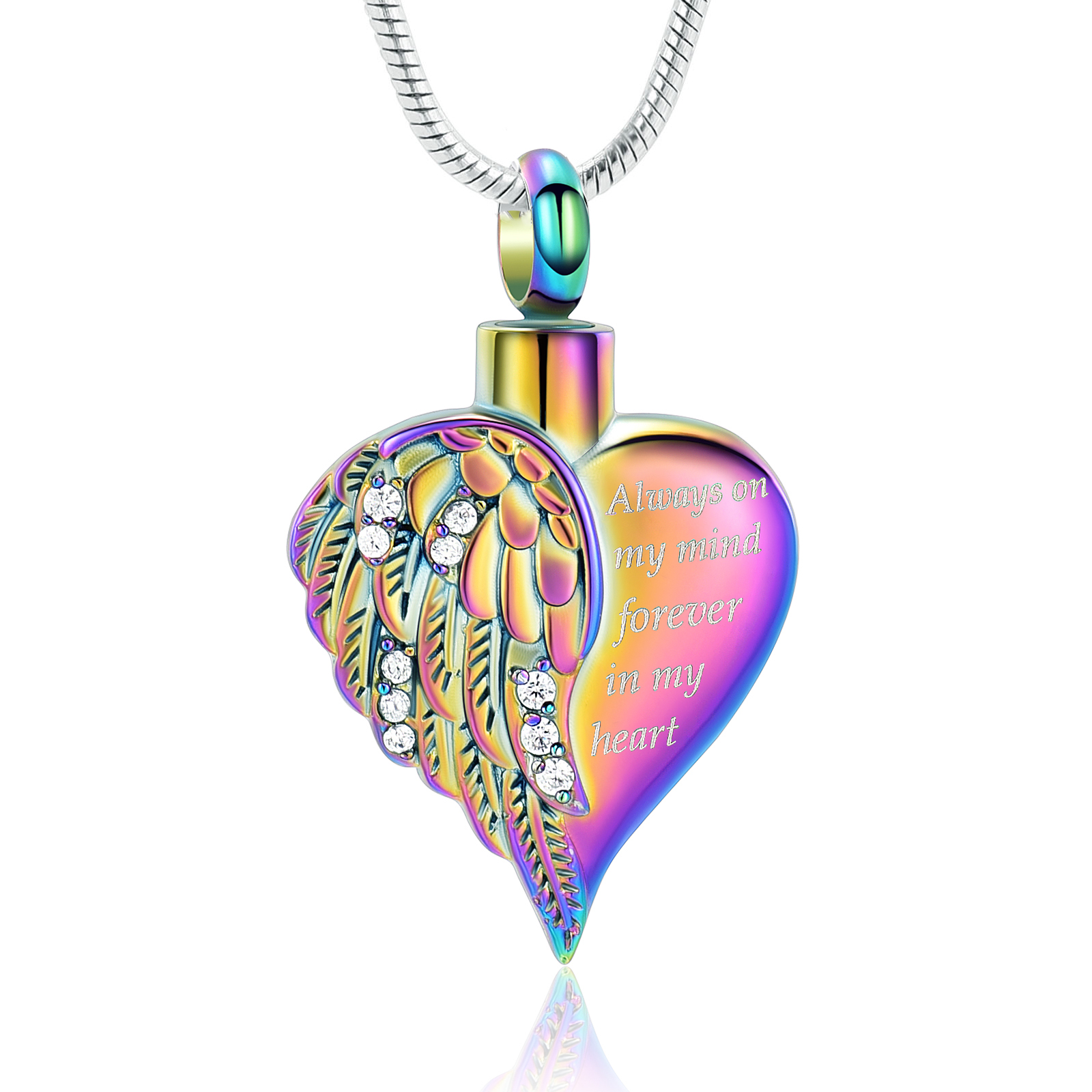 Crystal Angel Wing Heart Cremation Pendant Keepsake Urn Necklace Ashes Jewellery - Picture 13 of 23