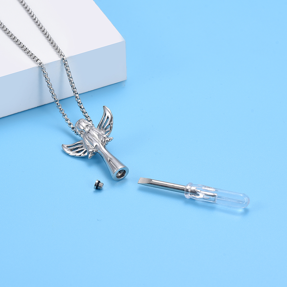 Angel Urn Necklace for Women Girl Stainless Steel Ashes Urn Pendant Ashes Holder - Picture 15 of 35