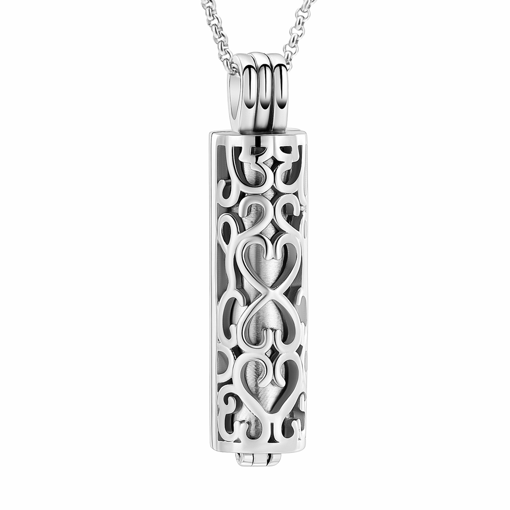 Heart Openwork Hollow Cylinder Urn Pendant Cremation Jewelry for Ashes Necklace