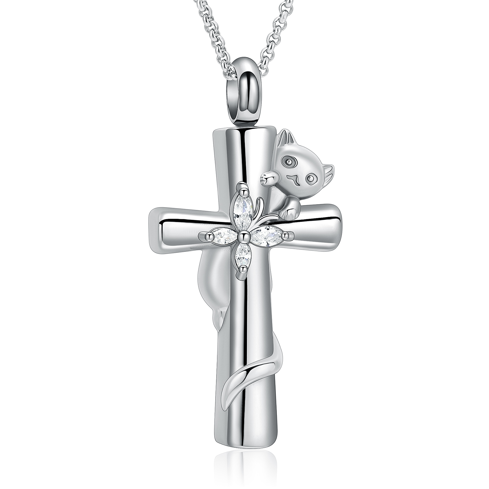 Crystal Butterfly Cat Cross Urn Pendant Cremation Jewelry Ashes Memory Necklace