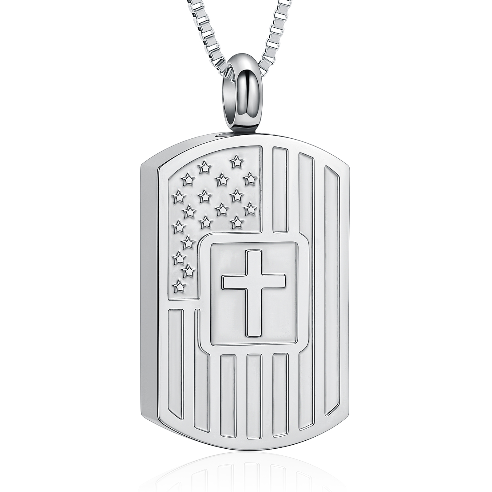 Stainless Steel Cross Print American Flag Urn Pendant Cremation Jewelry for Ashe