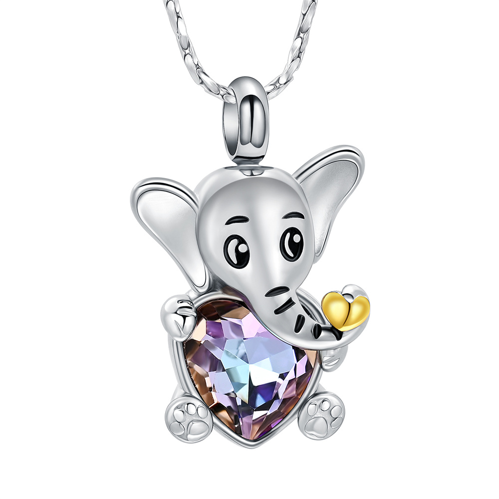 Stone Heart Elephant Urn Pendant Memory Necklace for Ashes Memorial Jewelry Gift