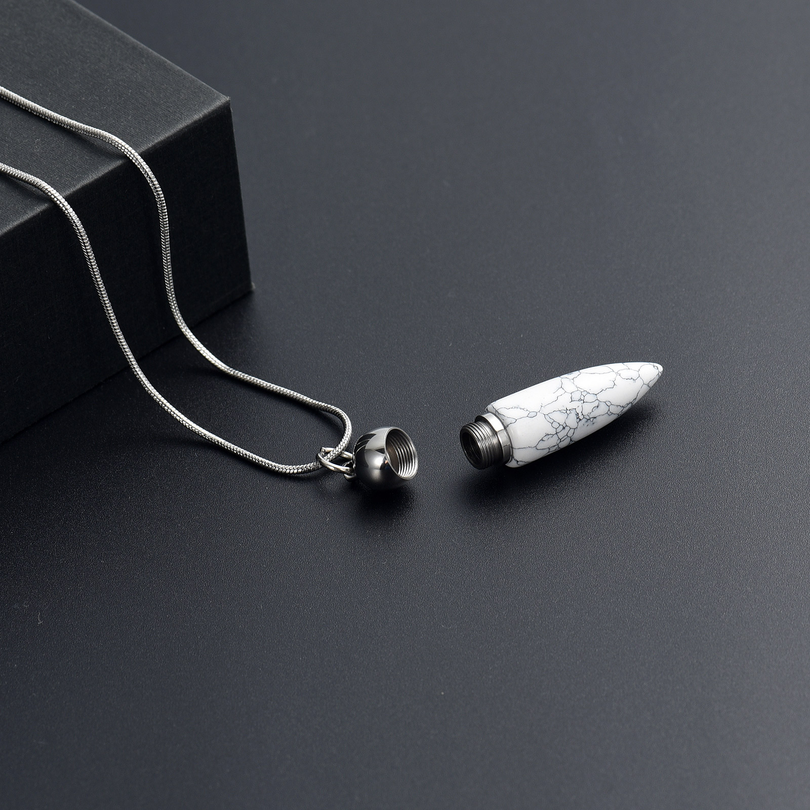 Women Men Stone Bullet Hollow Urn Pendant Cremation Jewelry Ashe Memory Necklace - Picture 11 of 36
