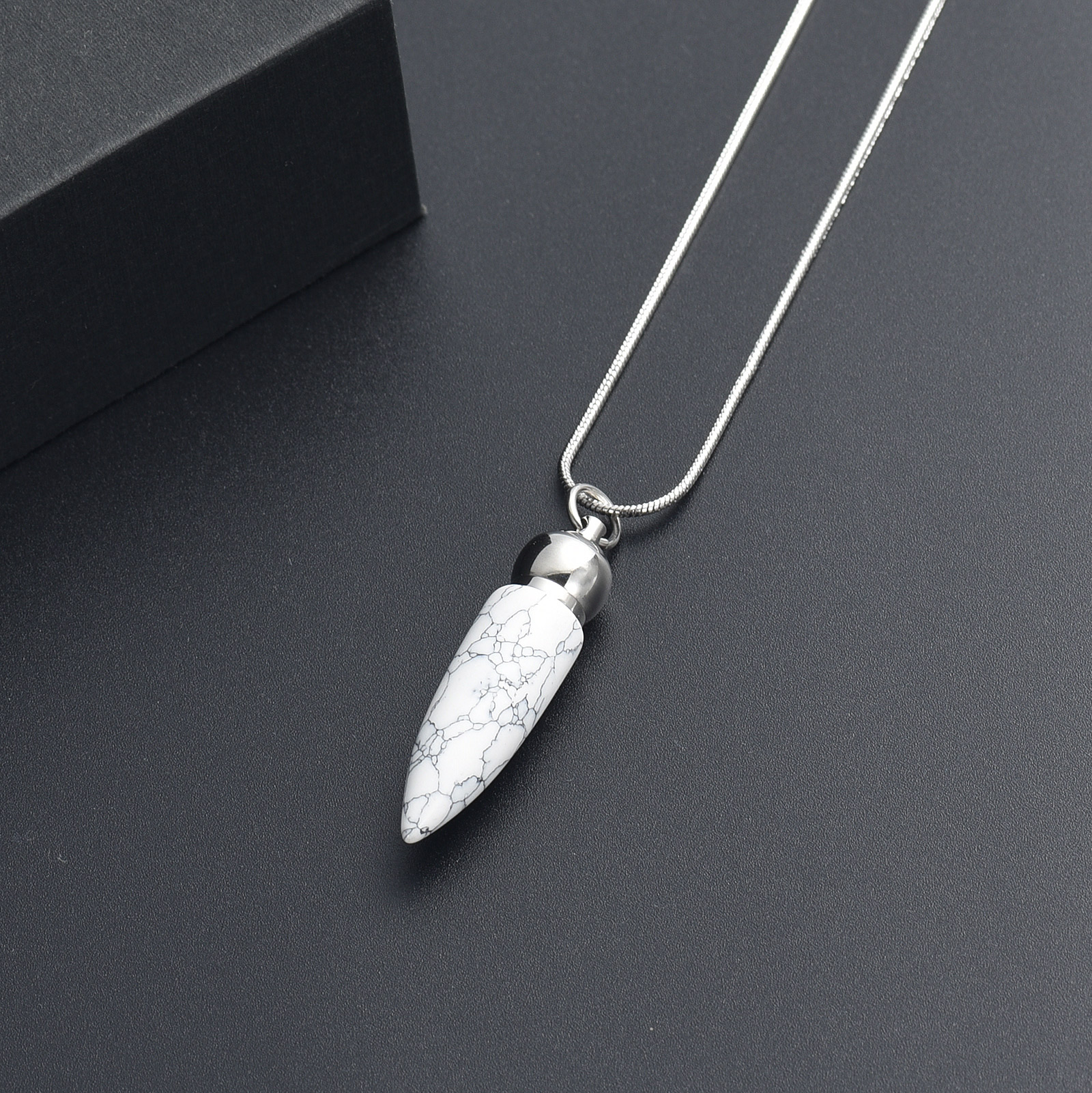Women Men Stone Bullet Hollow Urn Pendant Cremation Jewelry Ashe Memory Necklace - Picture 12 of 36