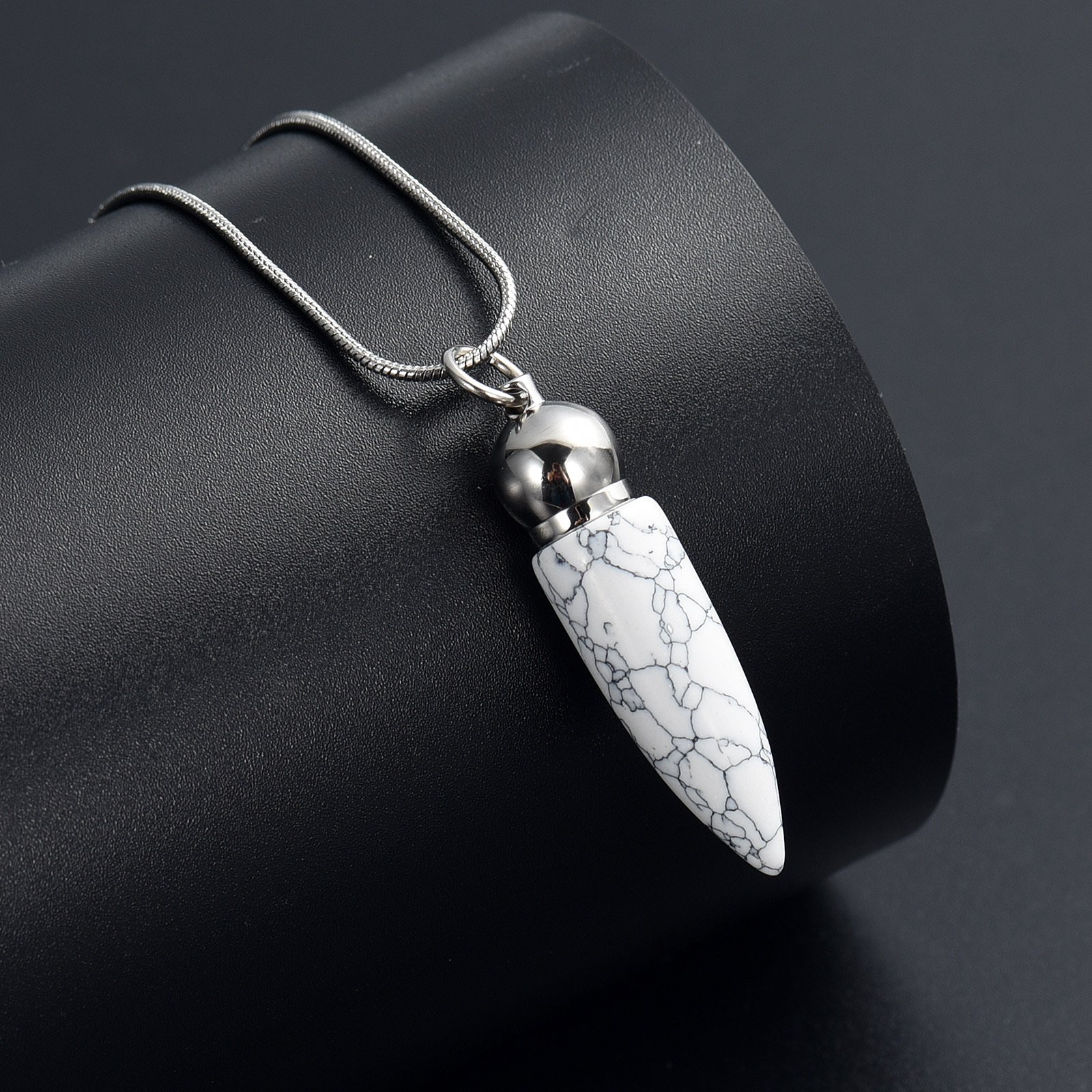 Women Men Stone Bullet Hollow Urn Pendant Cremation Jewelry Ashe Memory Necklace - Picture 10 of 36
