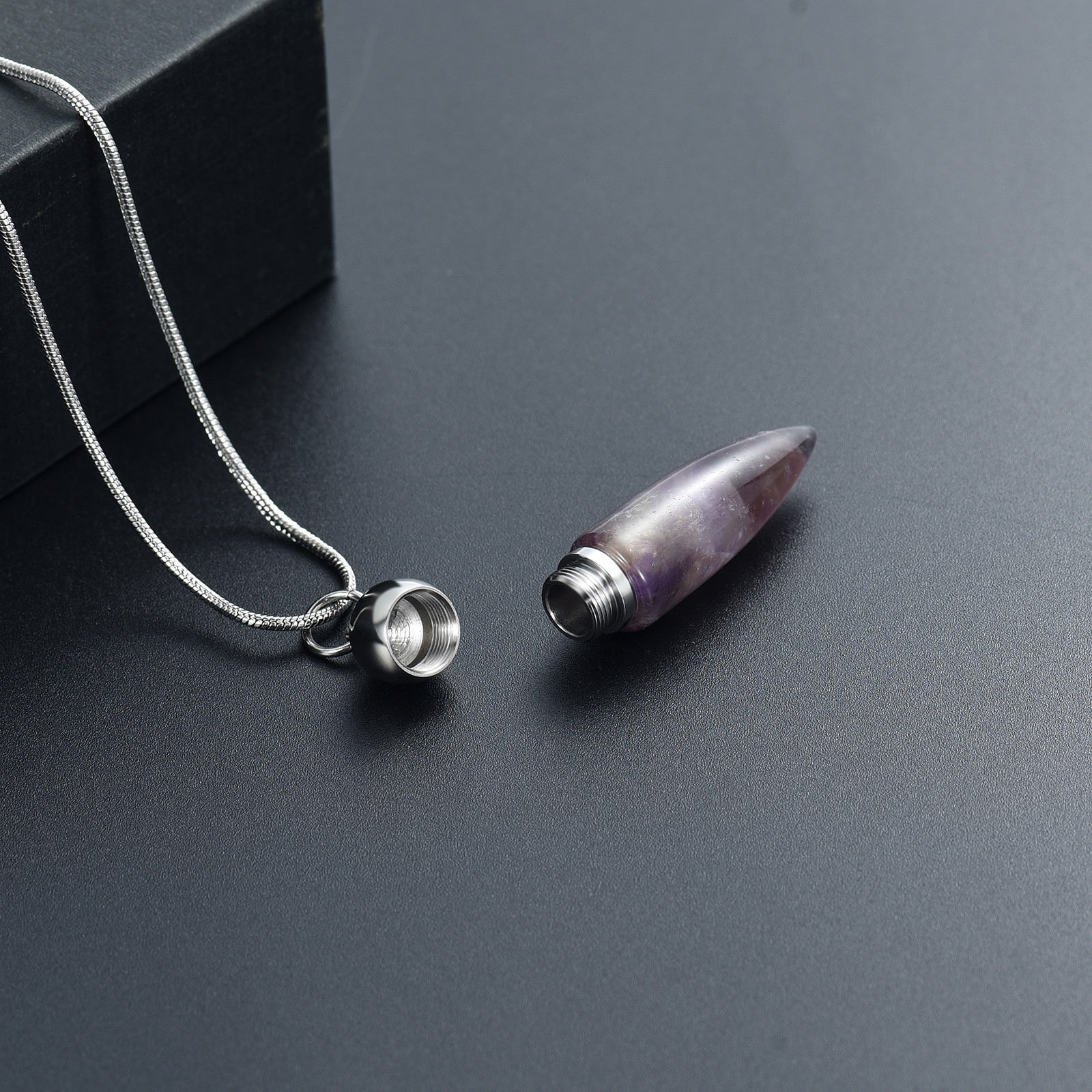 Women Men Stone Bullet Hollow Urn Pendant Cremation Jewelry Ashe Memory Necklace - Picture 24 of 36