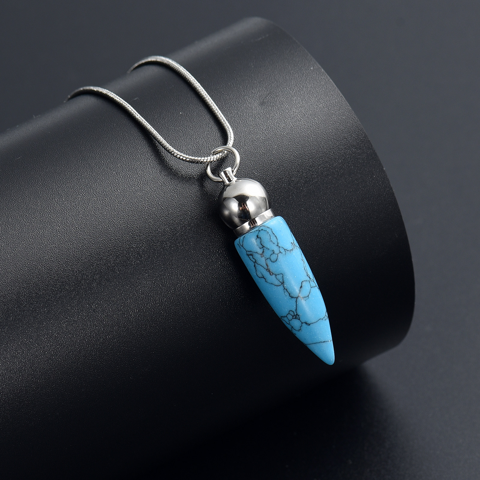Women Men Stone Bullet Hollow Urn Pendant Cremation Jewelry Ashe Memory Necklace - Picture 27 of 36