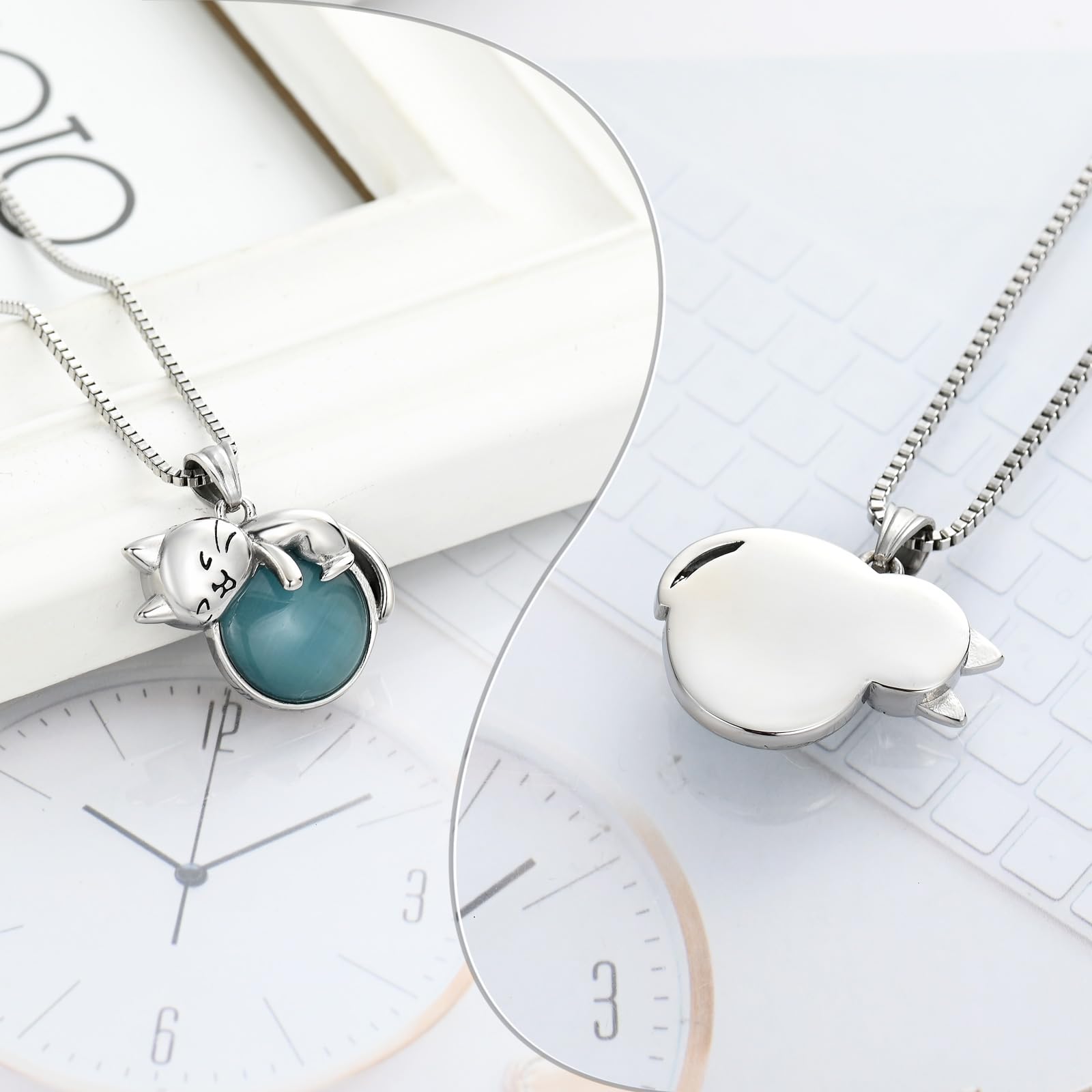 Stone Moon Cat Urn Pendant Pet Memory Necklace Cremation Ashes Memorial Jewelry - Picture 10 of 15