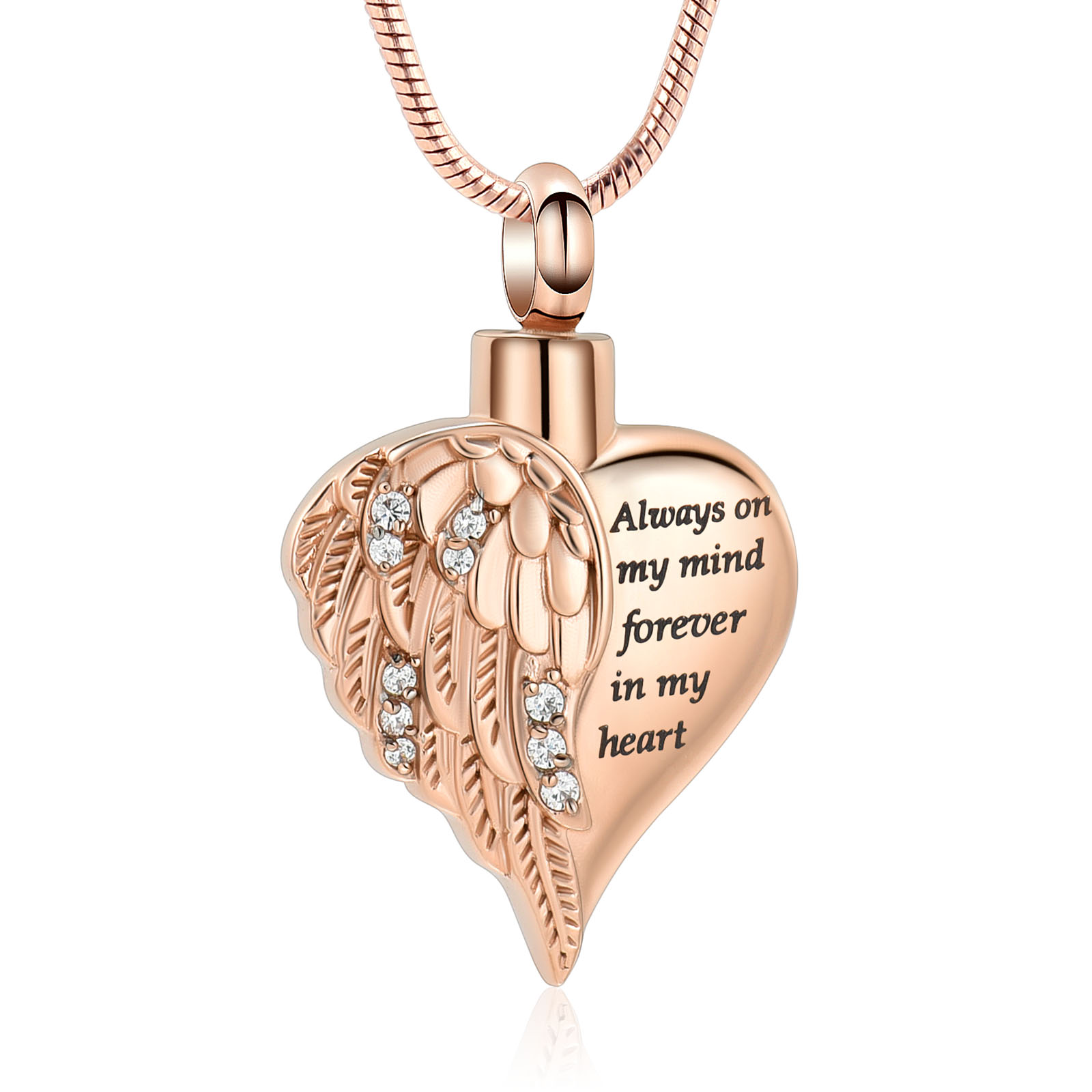 Crystal Angel Wing Heart Cremation Pendant Keepsake Urn Necklace Ashes Jewellery - Picture 14 of 23