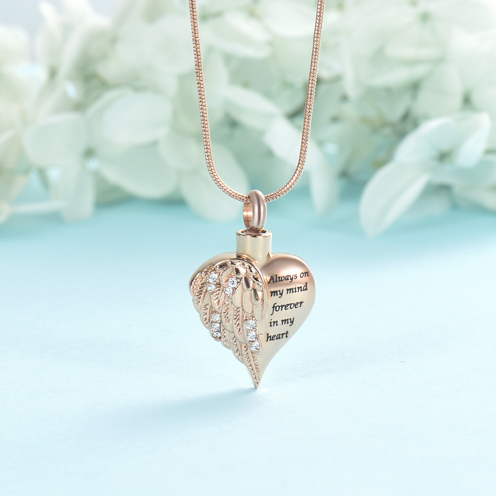 Crystal Angel Wing Heart Cremation Pendant Keepsake Urn Necklace Ashes Jewellery - Picture 16 of 23