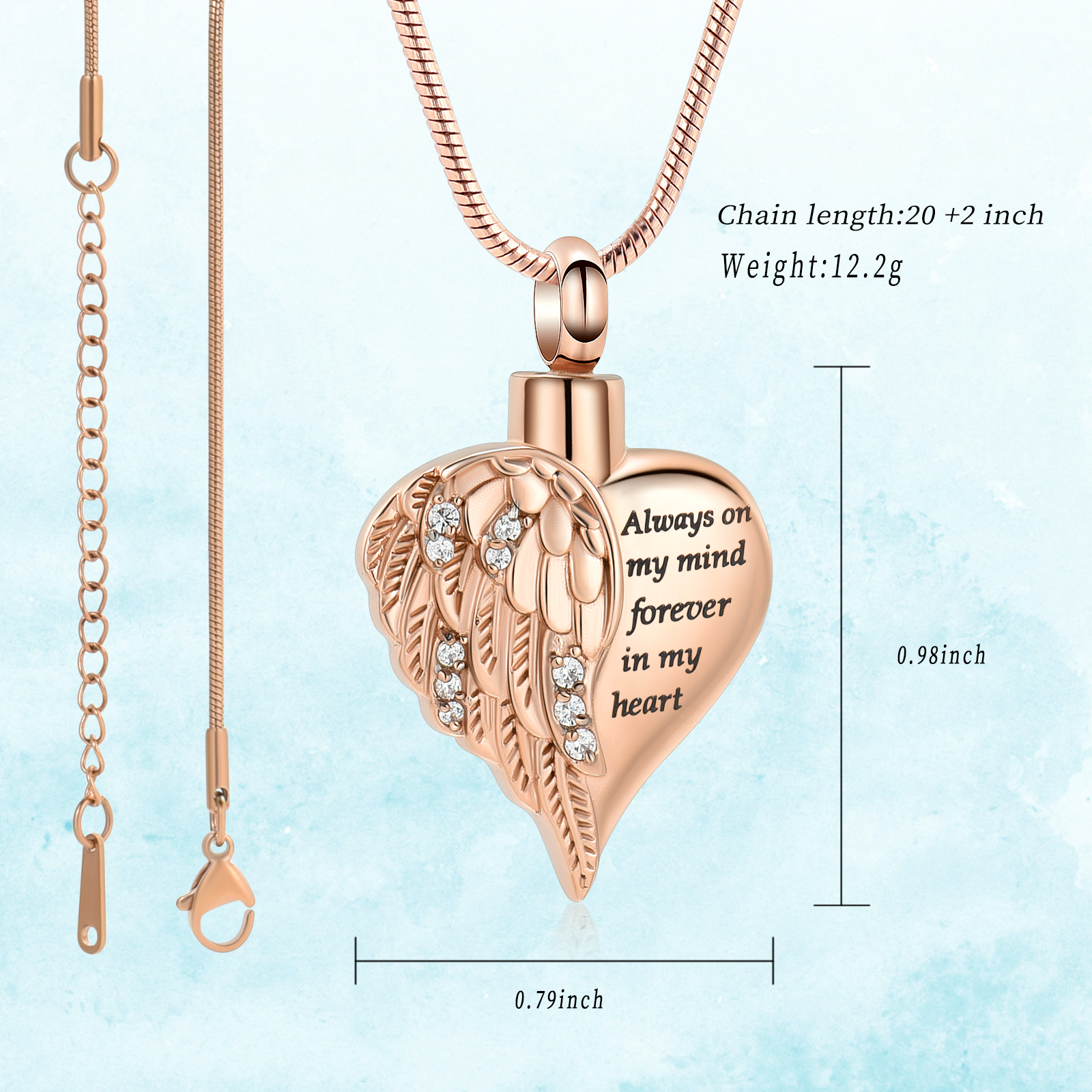 Crystal Angel Wing Heart Cremation Pendant Keepsake Urn Necklace Ashes Jewellery - Picture 17 of 23