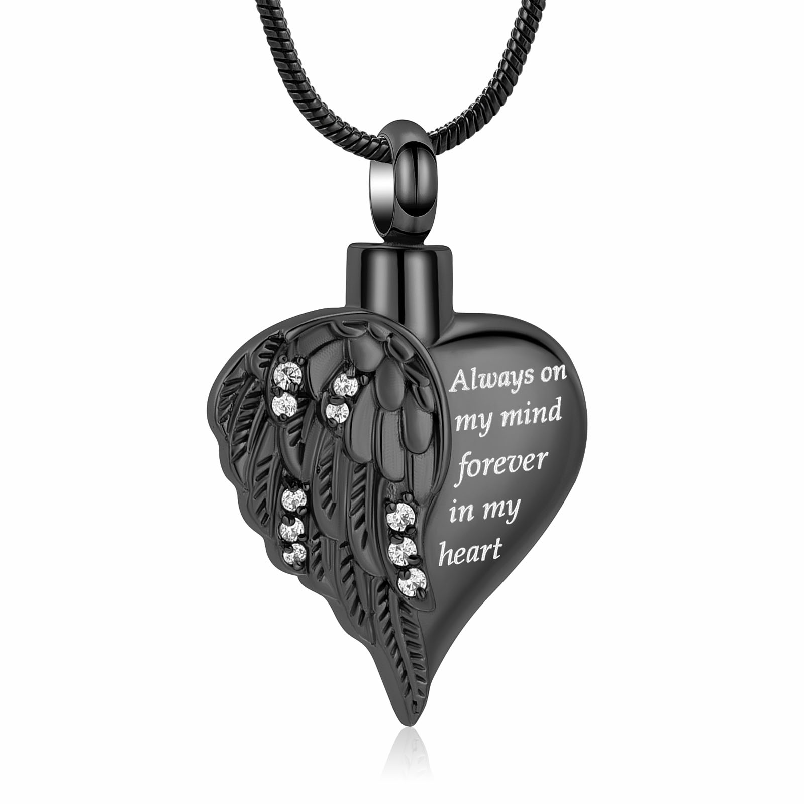 Crystal Angel Wing Heart Cremation Pendant Keepsake Urn Necklace Ashes Jewellery - Picture 19 of 23
