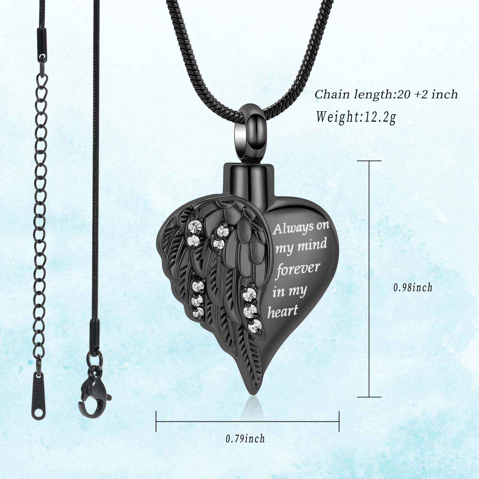 Crystal Angel Wing Heart Cremation Pendant Keepsake Urn Necklace Ashes Jewellery - Picture 20 of 23