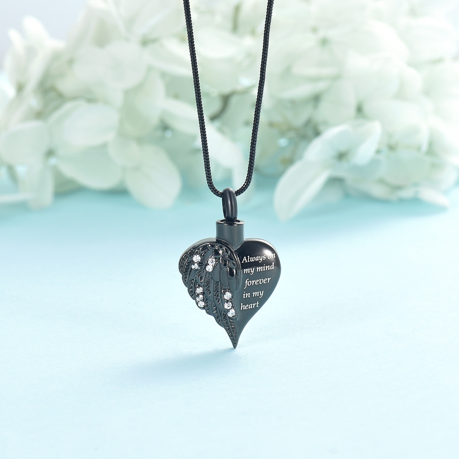 Crystal Angel Wing Heart Cremation Pendant Keepsake Urn Necklace Ashes Jewellery - Picture 23 of 23