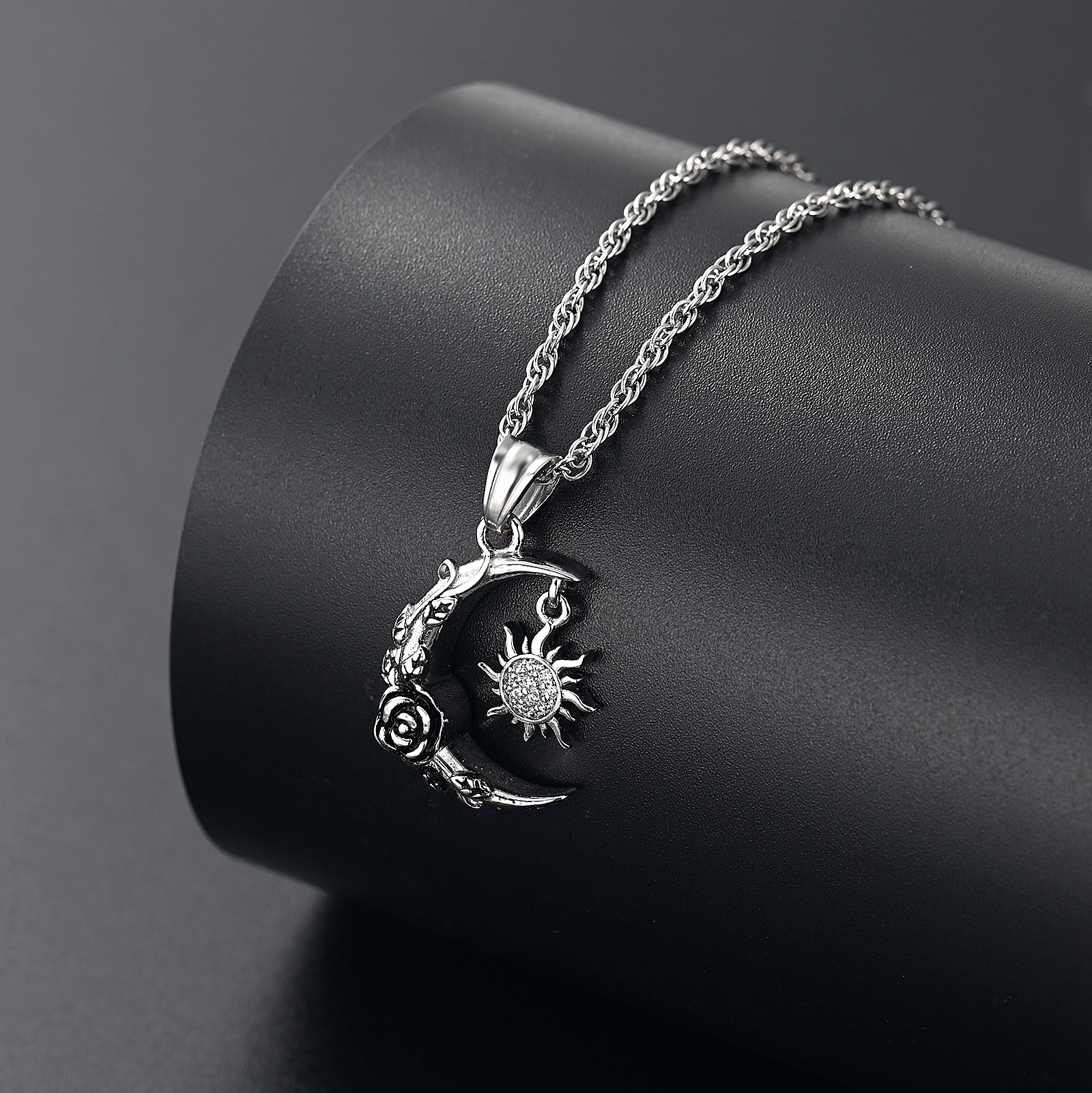 Rose Flower Print Moon & Sun Urn Keepsake Pendant Memorial Necklace For Ashe