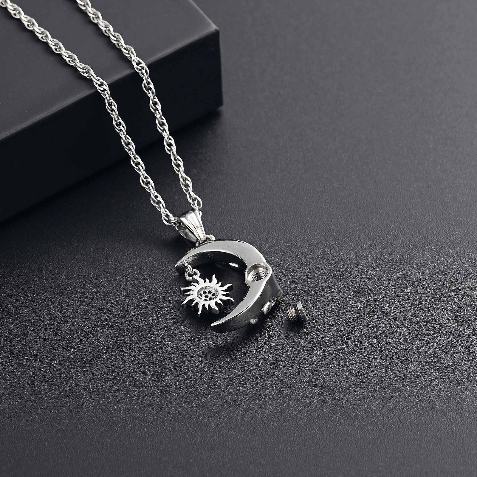 Rose Flower Print Moon & Sun Urn Keepsake Pendant Memorial Necklace For Ashe
