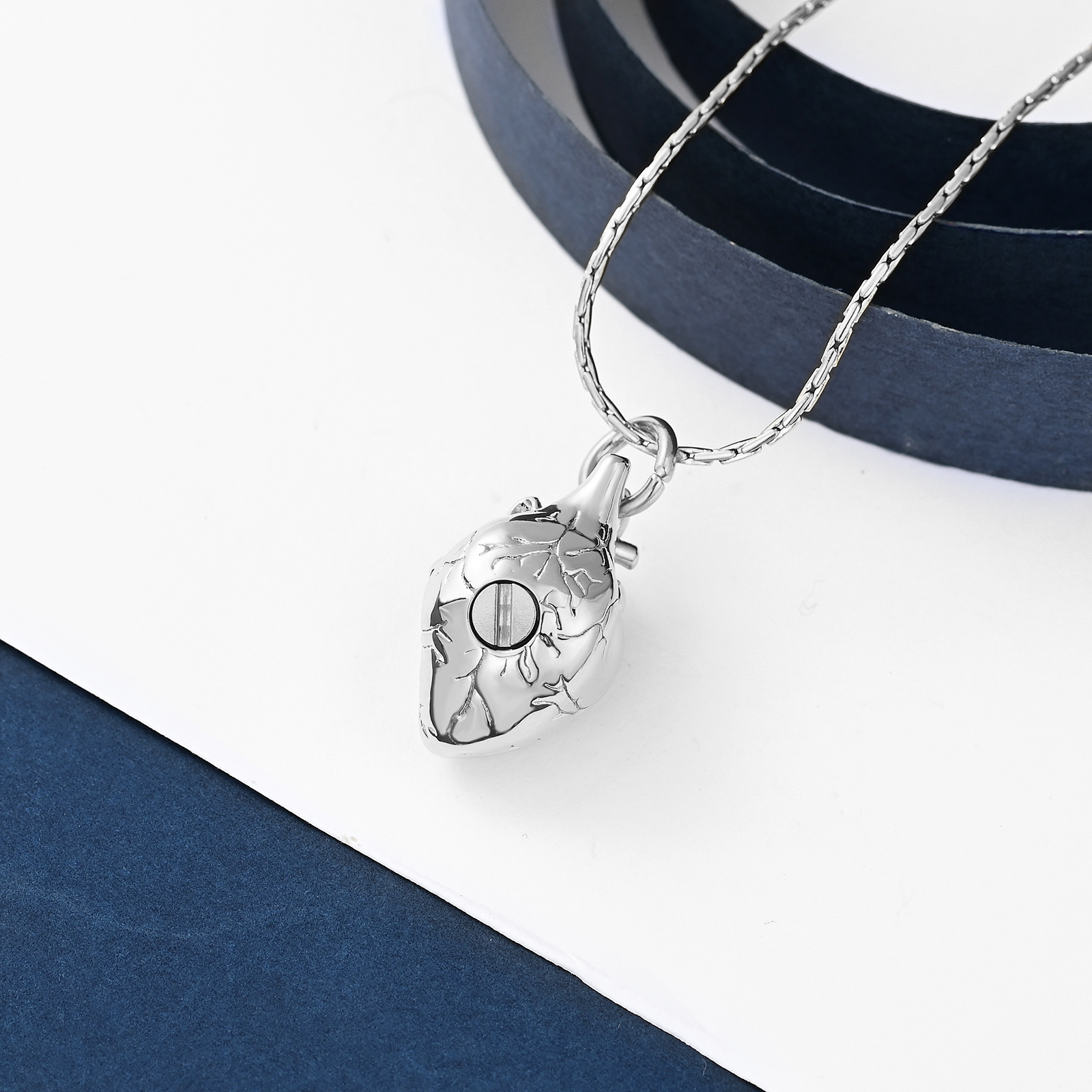 Anatomical Heart Cremation Necklace Inside Gold Tube