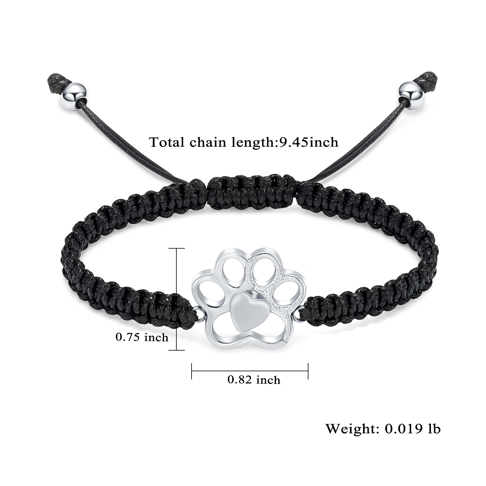 Paw Print Cremation Urn Pendant Braided Cord Memory Bracelet Length Adjustable - Picture 4 of 22