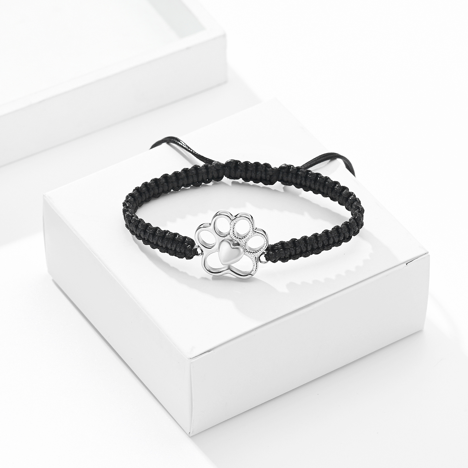 Paw Print Cremation Urn Pendant Braided Cord Memory Bracelet Length Adjustable - Picture 5 of 22