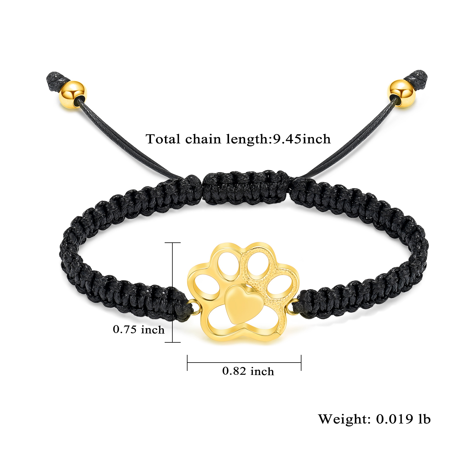 Paw Print Cremation Urn Pendant Braided Cord Memory Bracelet Length Adjustable - Picture 8 of 22