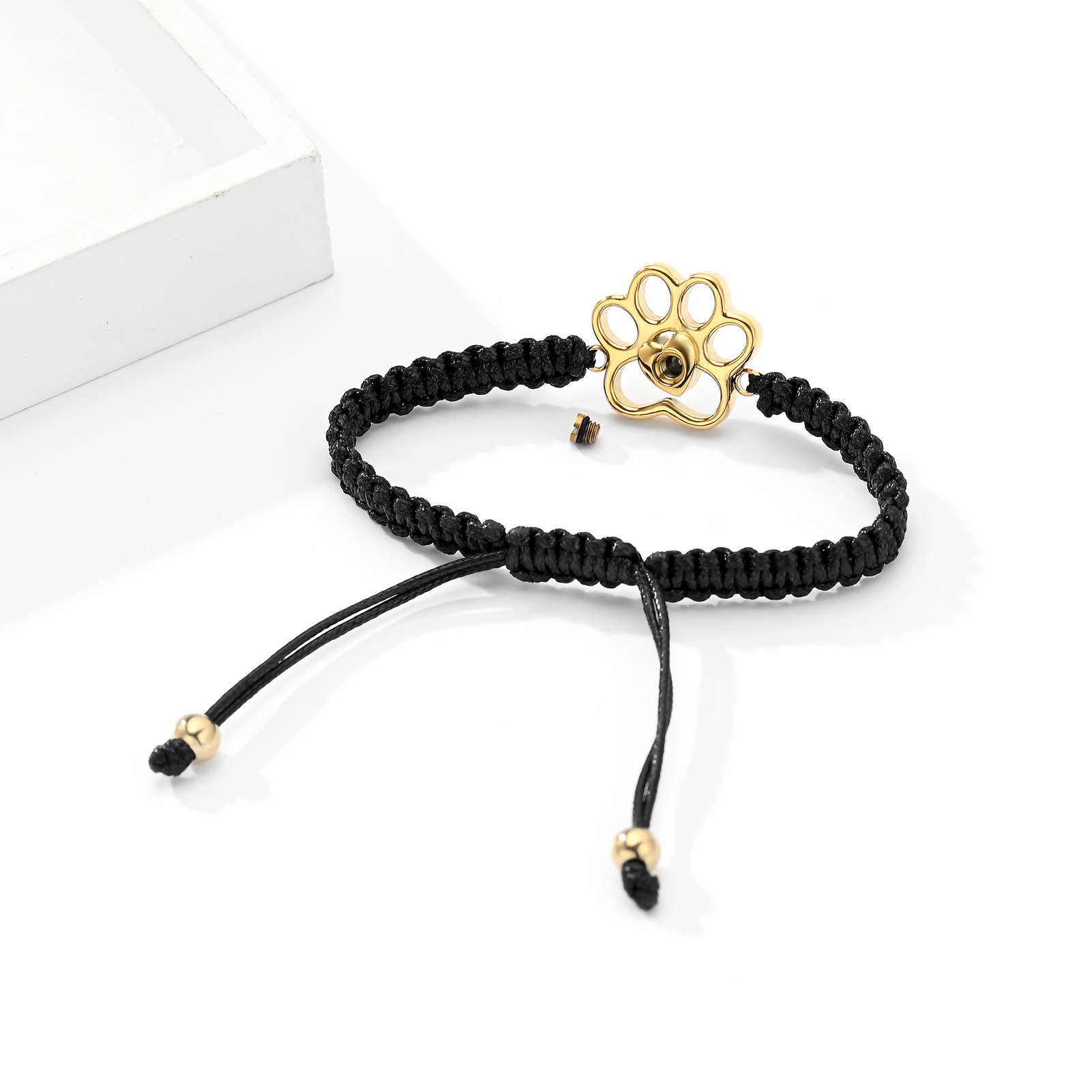 Paw Print Cremation Urn Pendant Braided Cord Memory Bracelet Length Adjustable - Picture 10 of 22