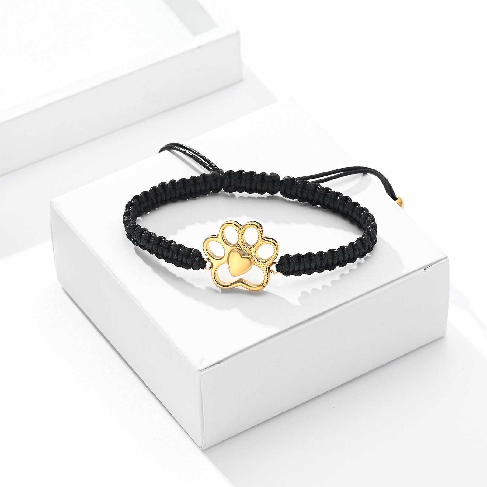 Paw Print Cremation Urn Pendant Braided Cord Memory Bracelet Length Adjustable - Picture 9 of 22