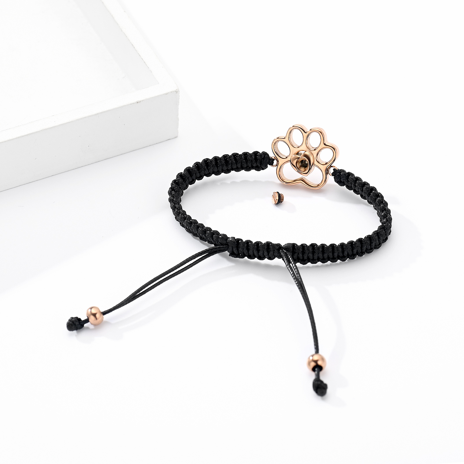 Paw Print Cremation Urn Pendant Braided Cord Memory Bracelet Length Adjustable - Picture 14 of 22