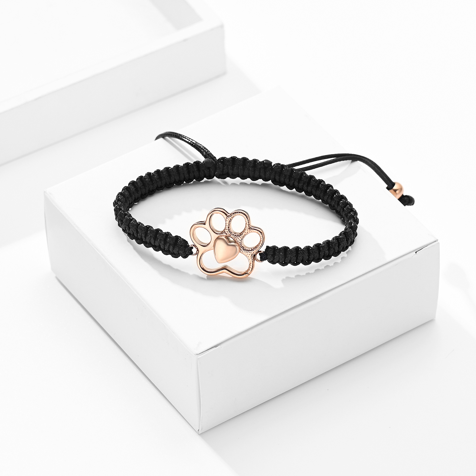 Paw Print Cremation Urn Pendant Braided Cord Memory Bracelet Length Adjustable - Picture 13 of 22