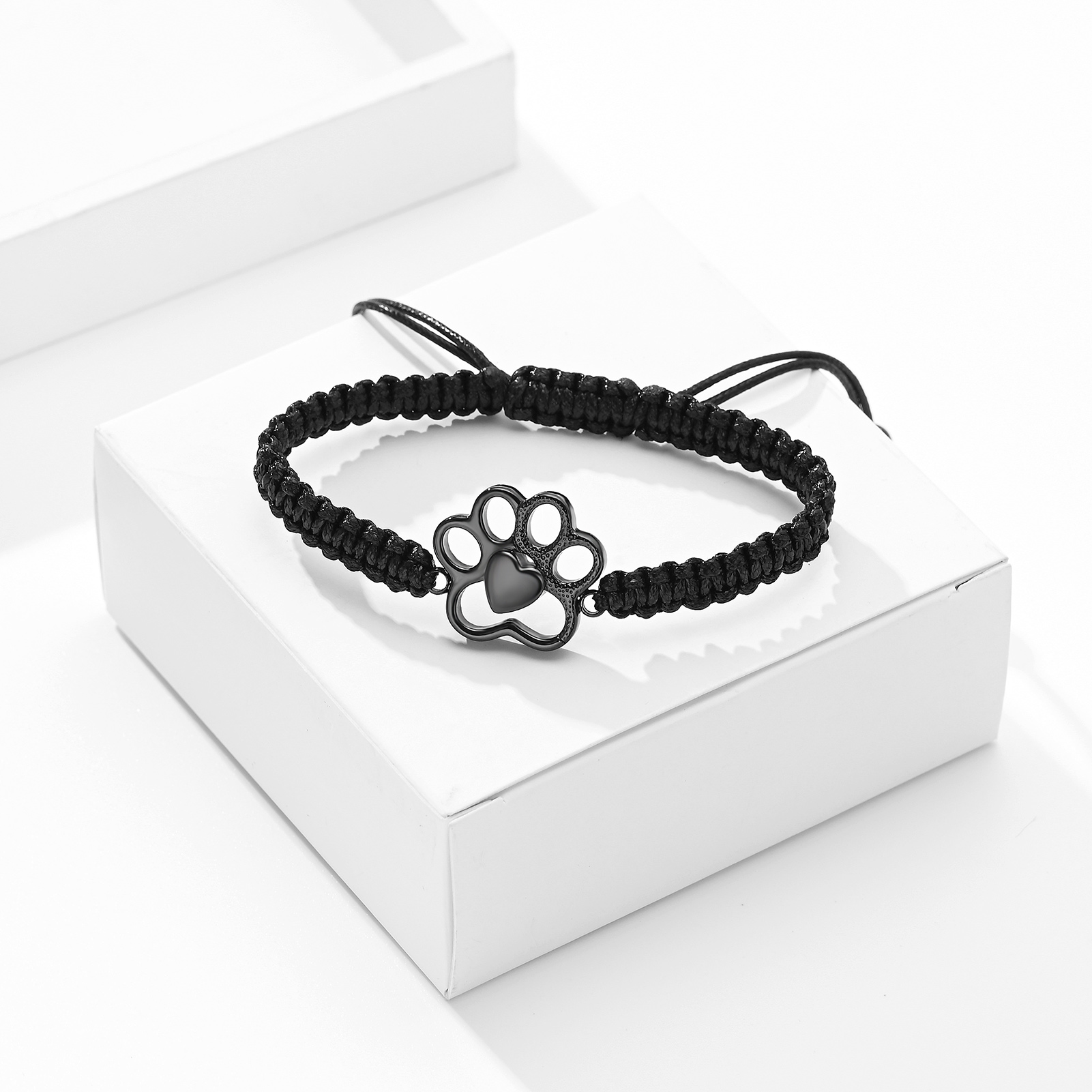 Paw Print Cremation Urn Pendant Braided Cord Memory Bracelet Length Adjustable - Picture 17 of 22