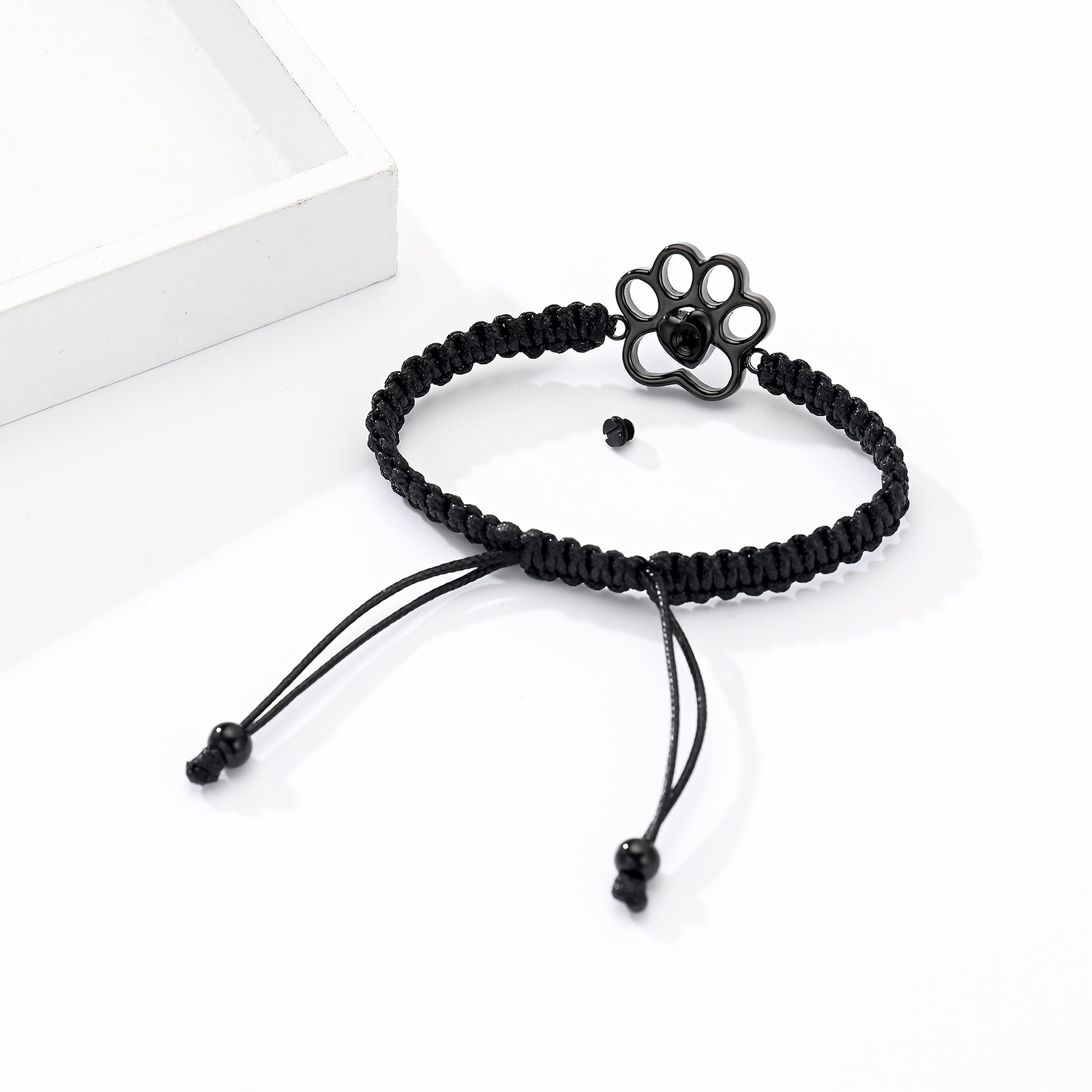Paw Print Cremation Urn Pendant Braided Cord Memory Bracelet Length Adjustable - Picture 18 of 22