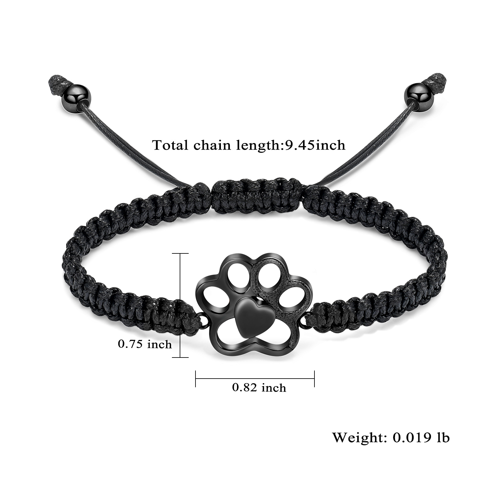 Paw Print Cremation Urn Pendant Braided Cord Memory Bracelet Length Adjustable - Picture 16 of 22