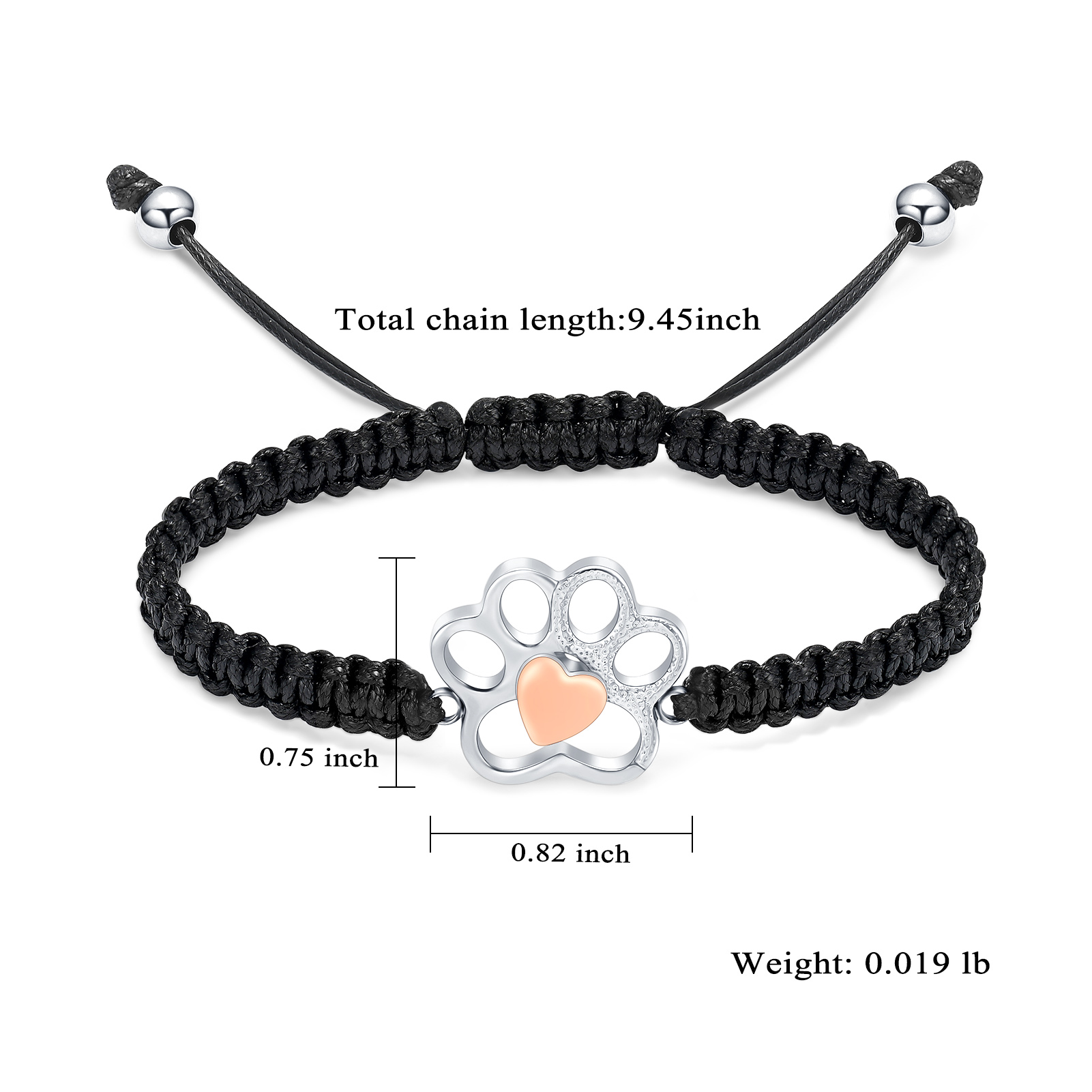 Paw Print Cremation Urn Pendant Braided Cord Memory Bracelet Length Adjustable - Picture 20 of 22