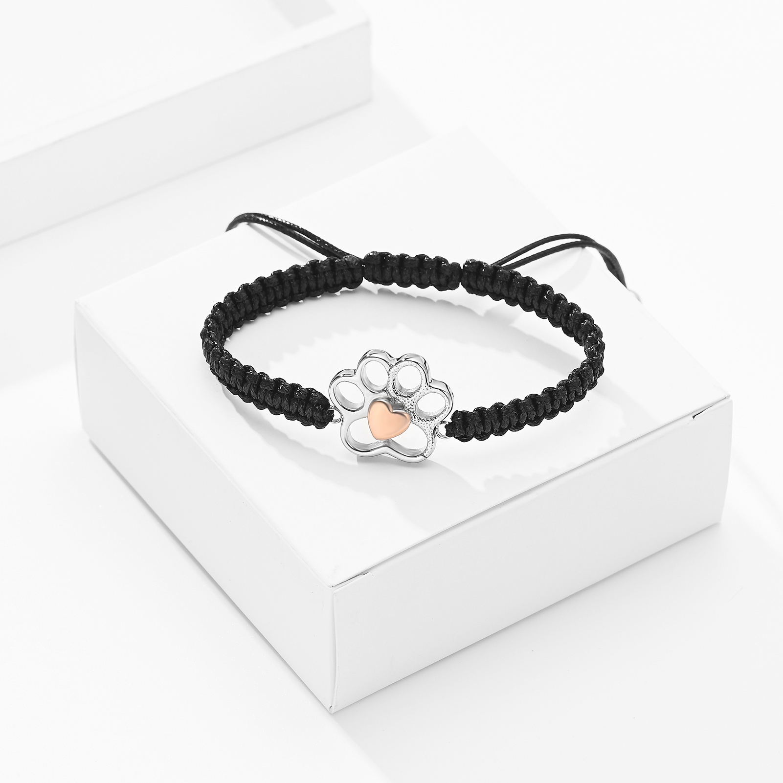 Paw Print Cremation Urn Pendant Braided Cord Memory Bracelet Length Adjustable - Picture 21 of 22