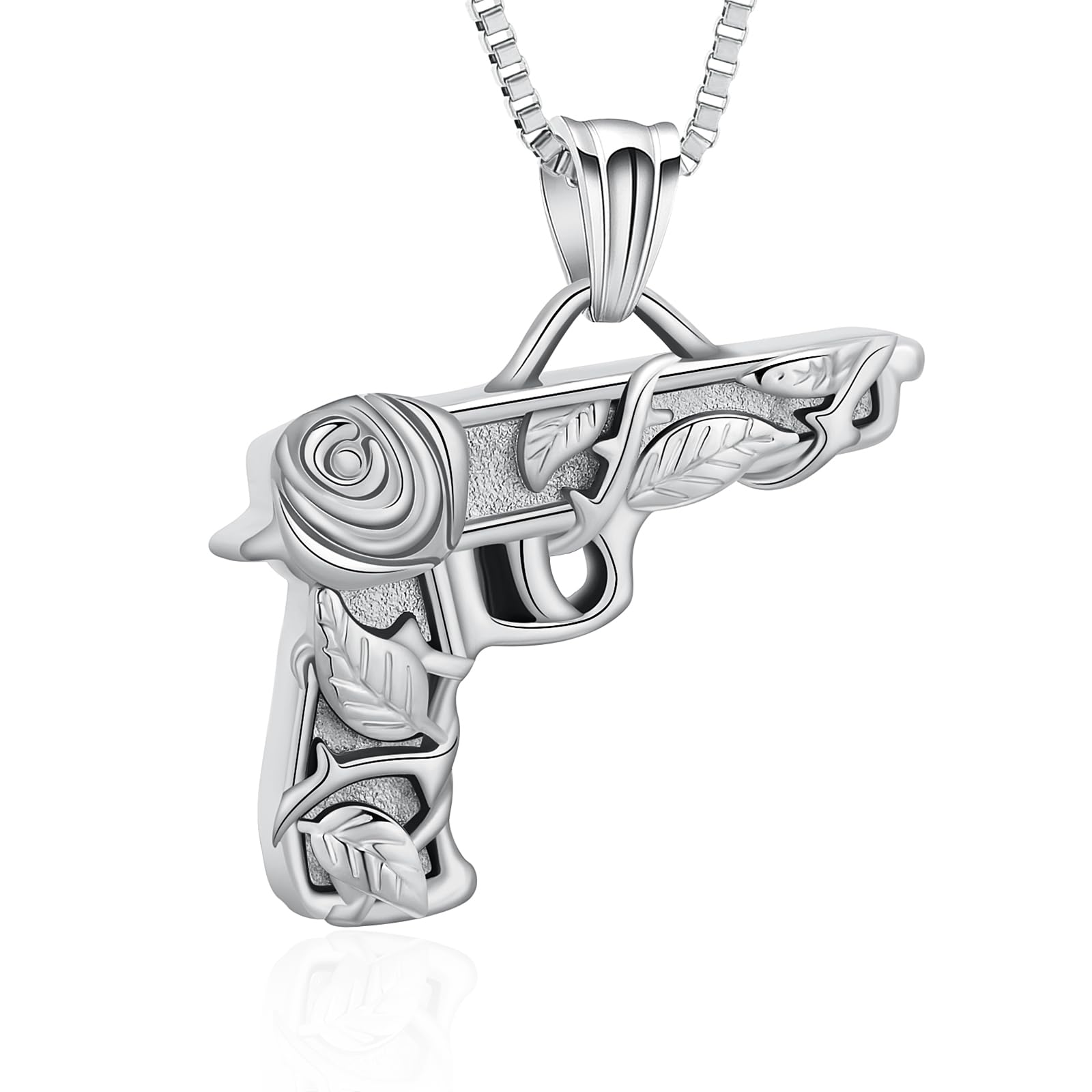 Stainless Steel Gun Cremation Urn Pendant Memory Necklace Ash Holder Necklace