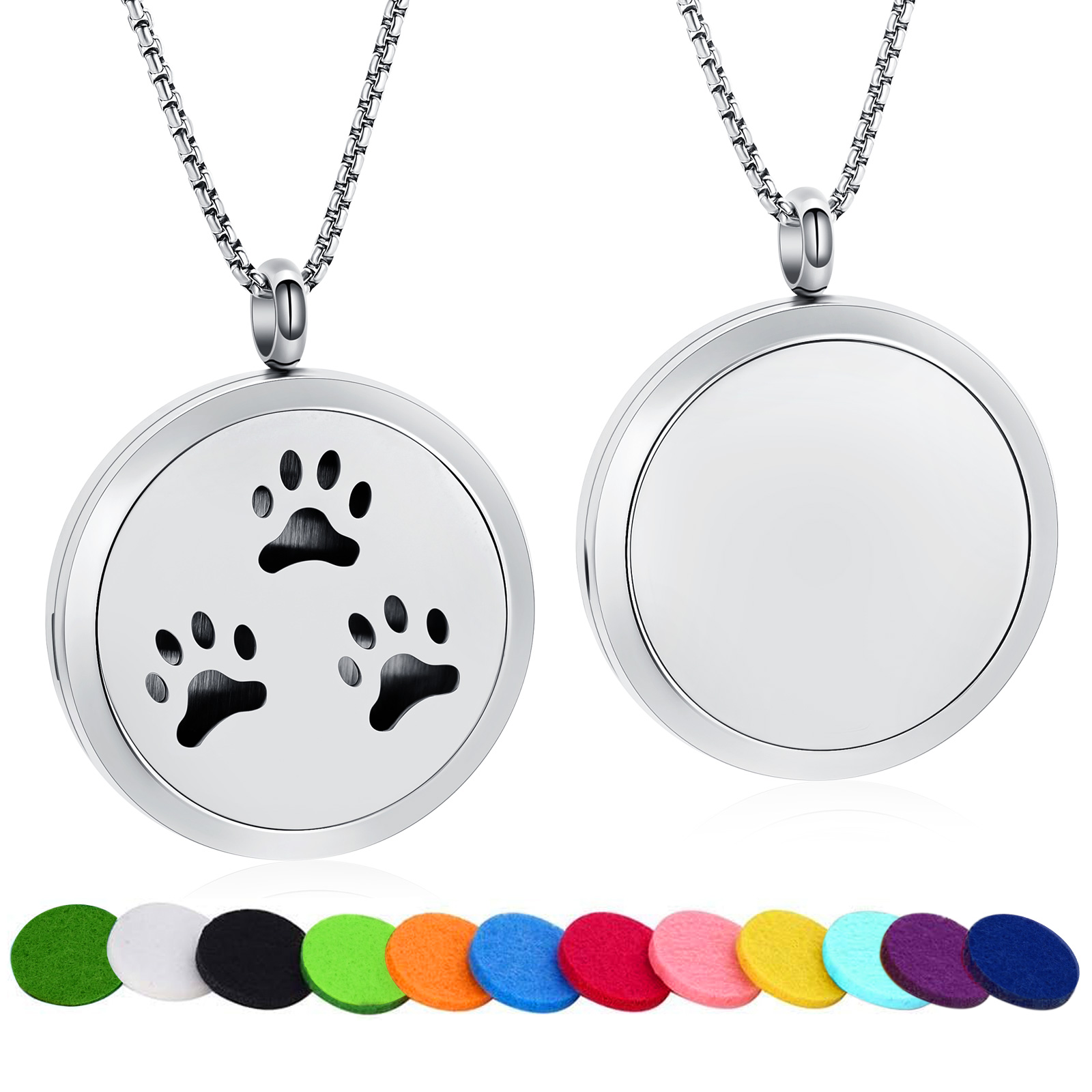 Round Openwork Paw Print Perfume Essential Oil Diffuser Necklace Aromatherapy