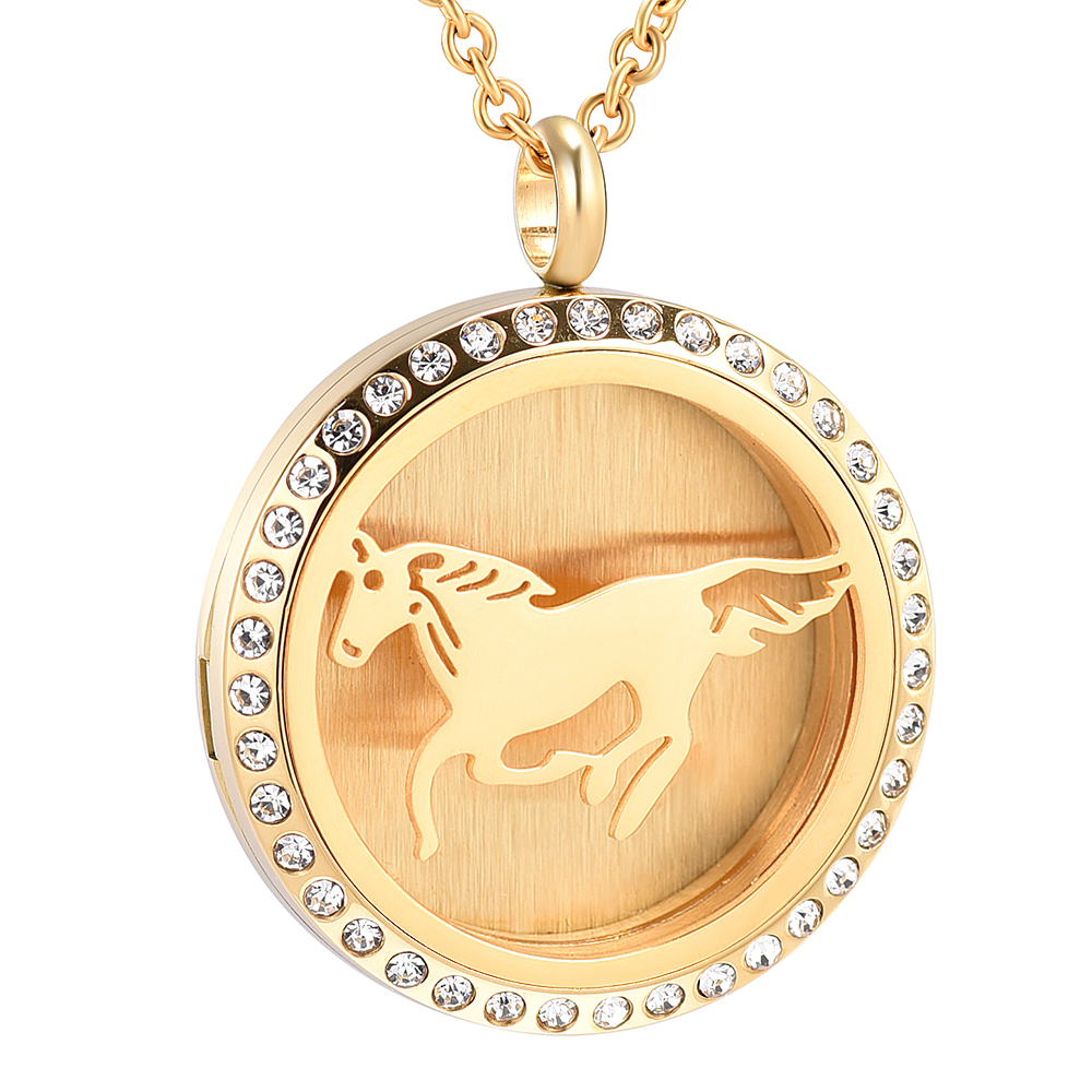Round Openwork Horse Perfume Essential Oil Diffuser Necklace Locket Aromatherapy