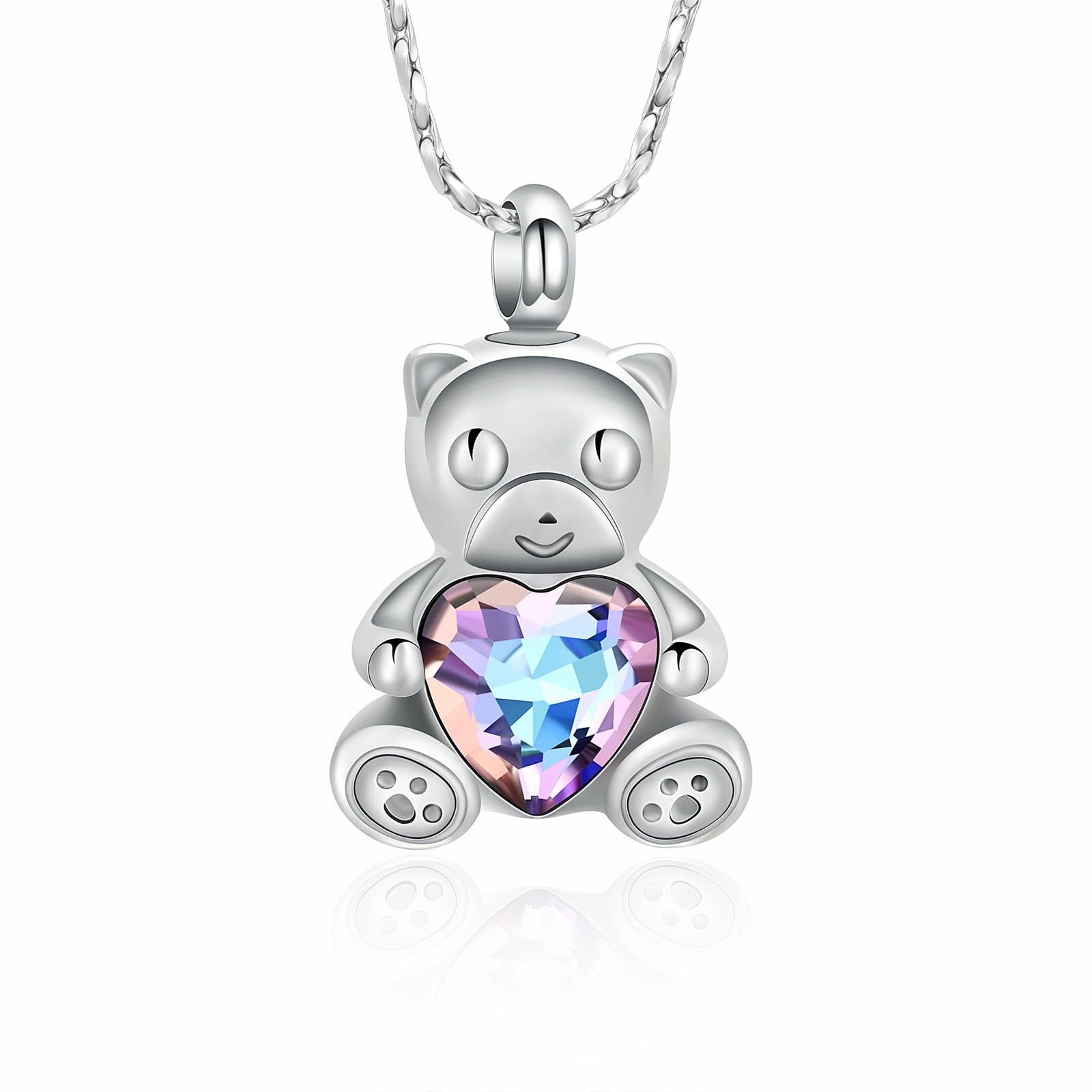 Little Bear Stone Heart Urn Pendant Cremation Jewelry for Ashes Memory Necklace