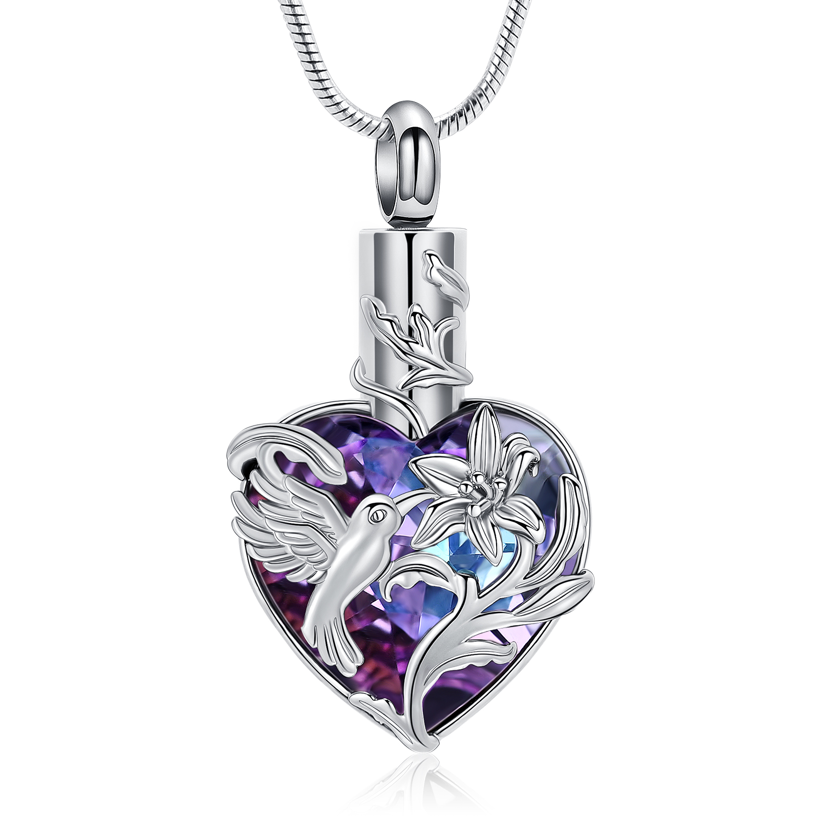 Hummingbird Flower Urn Pendant Memory Necklace Urns for Cremation Ashes Jewelry