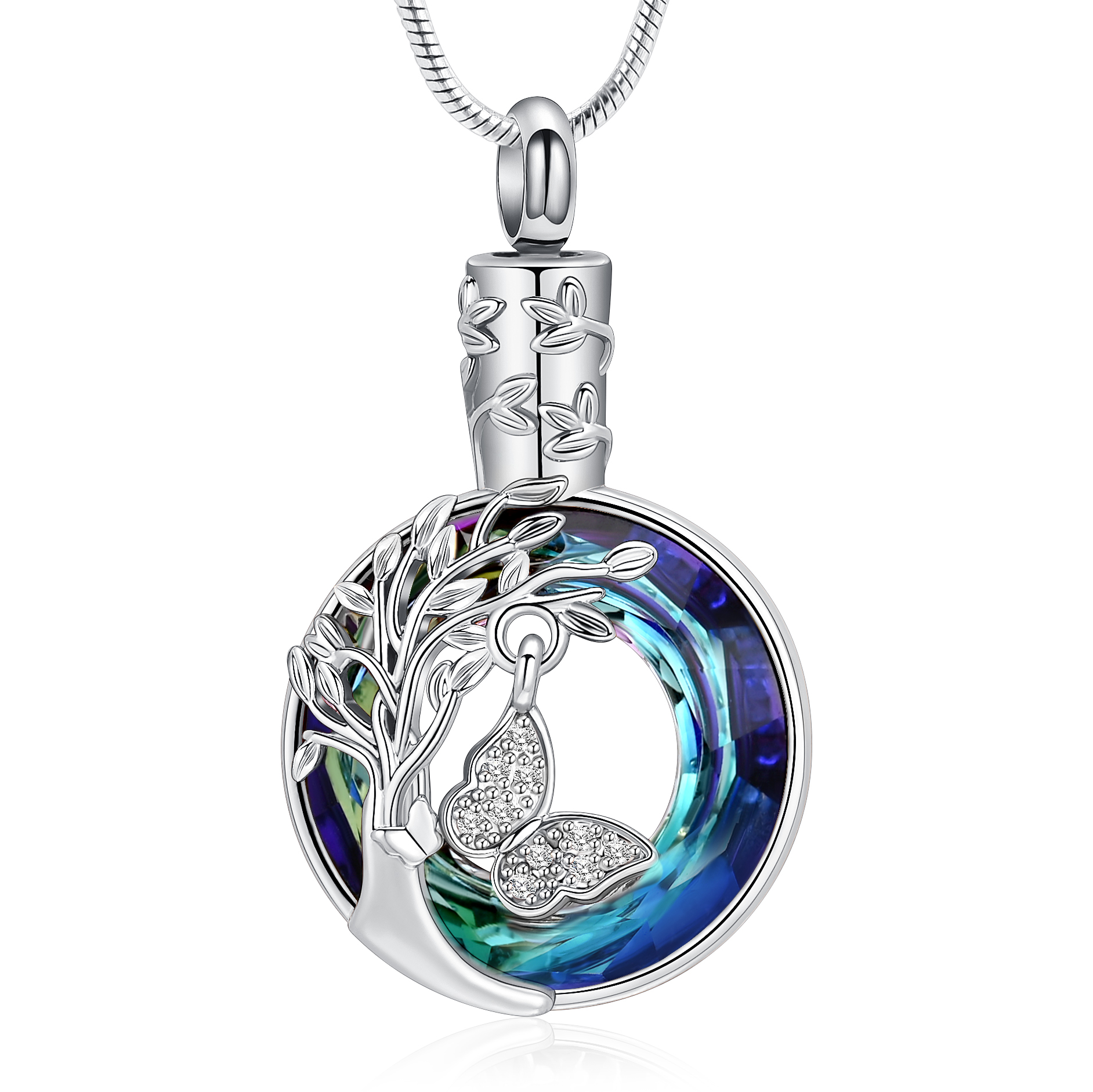 Butterfly Urn Necklaces for Ashes Crystal Circle Ash Urn Jewelry for Human / Pet
