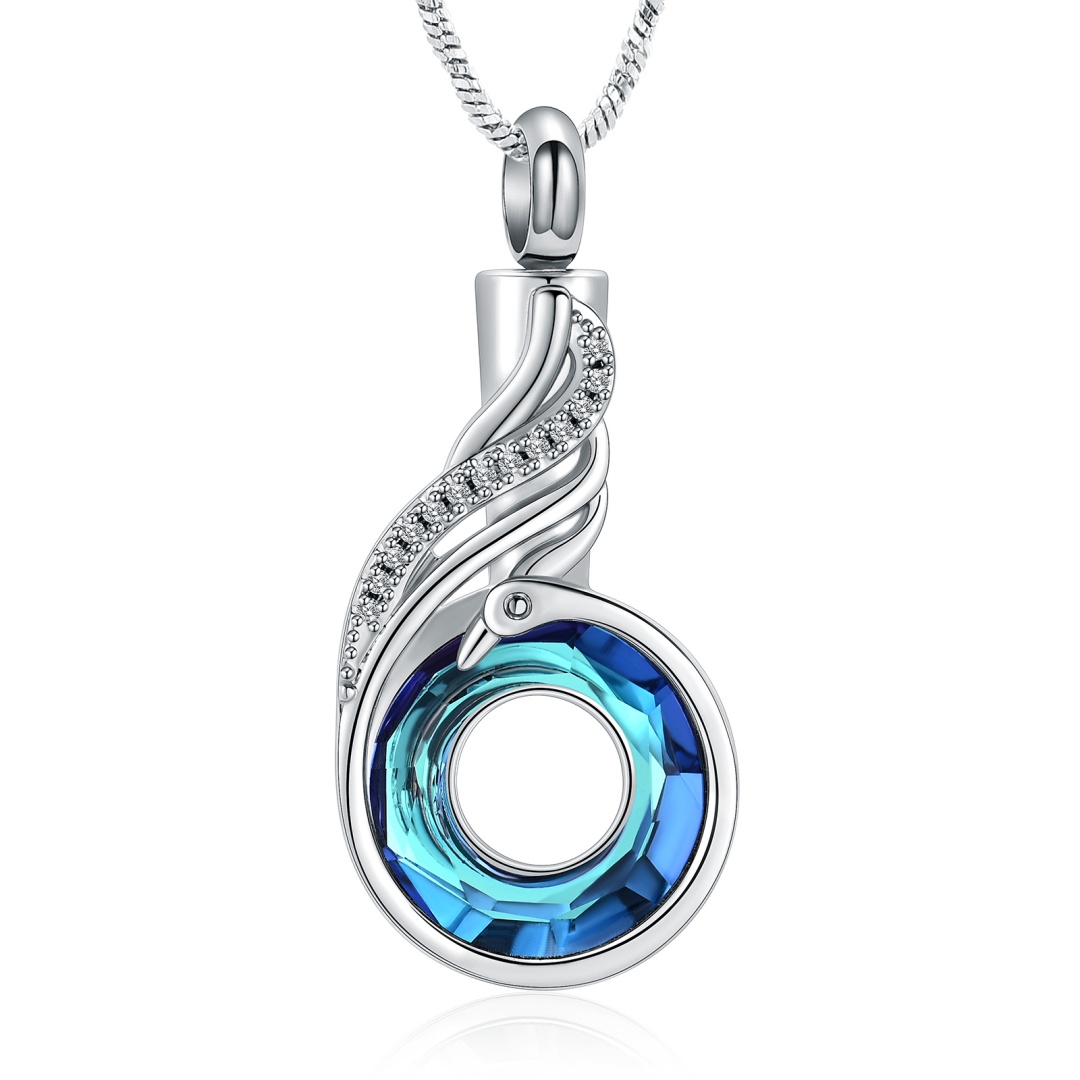 Crystal Phoenix Cremation Jewelry for Ashes Urn Necklace for Human / Pet Pendant