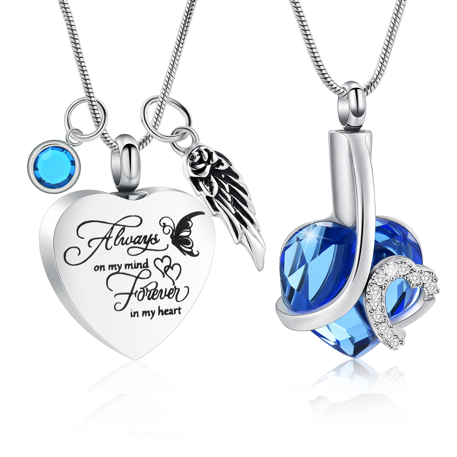 2PCS Elegant Heart Urn Pendant Memory Necklace for Ashes Holder Memorial Jewelry