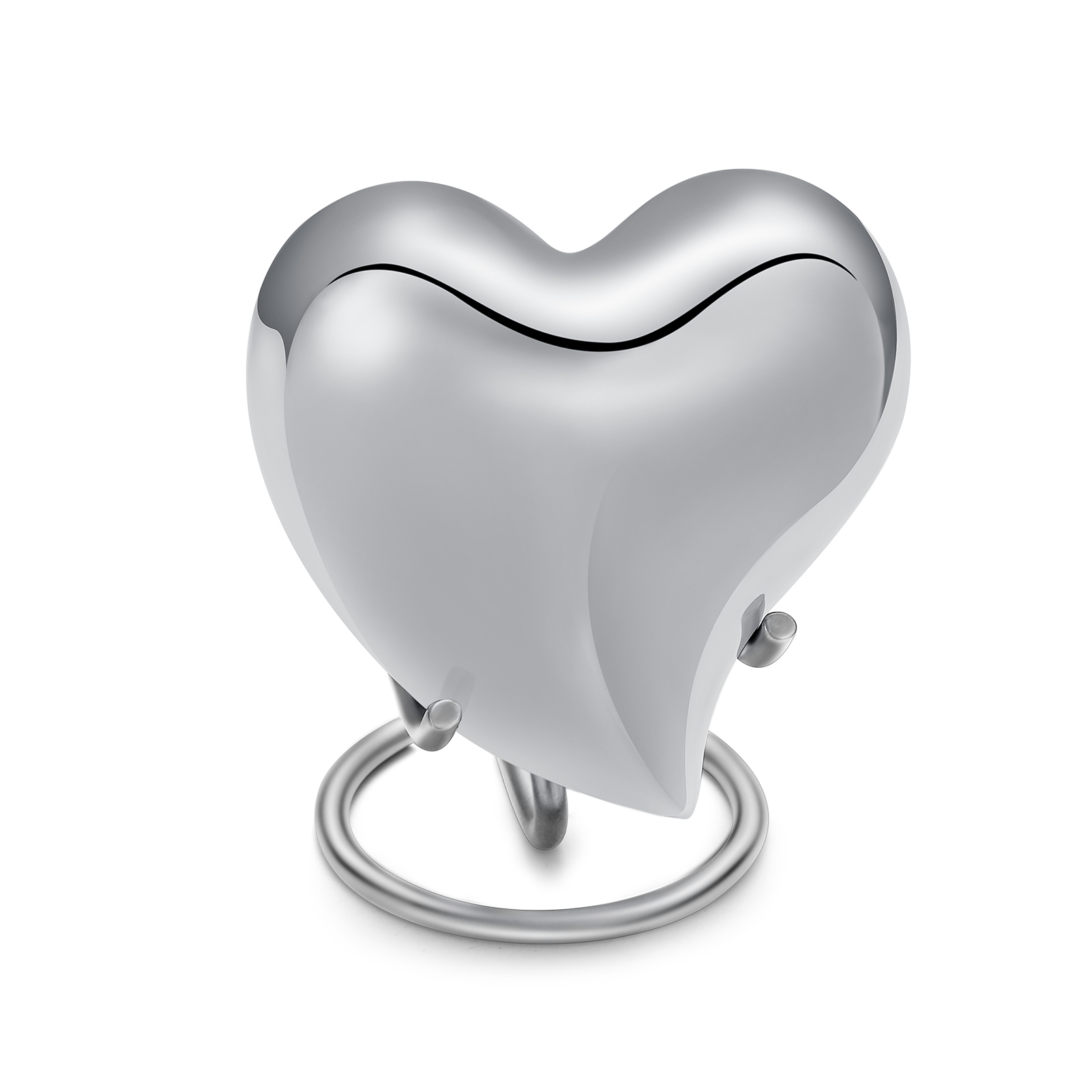 Palm Size Heart-Shaped Cremation Urn Ornament 316L Stainless Steel w/ Stand Gift