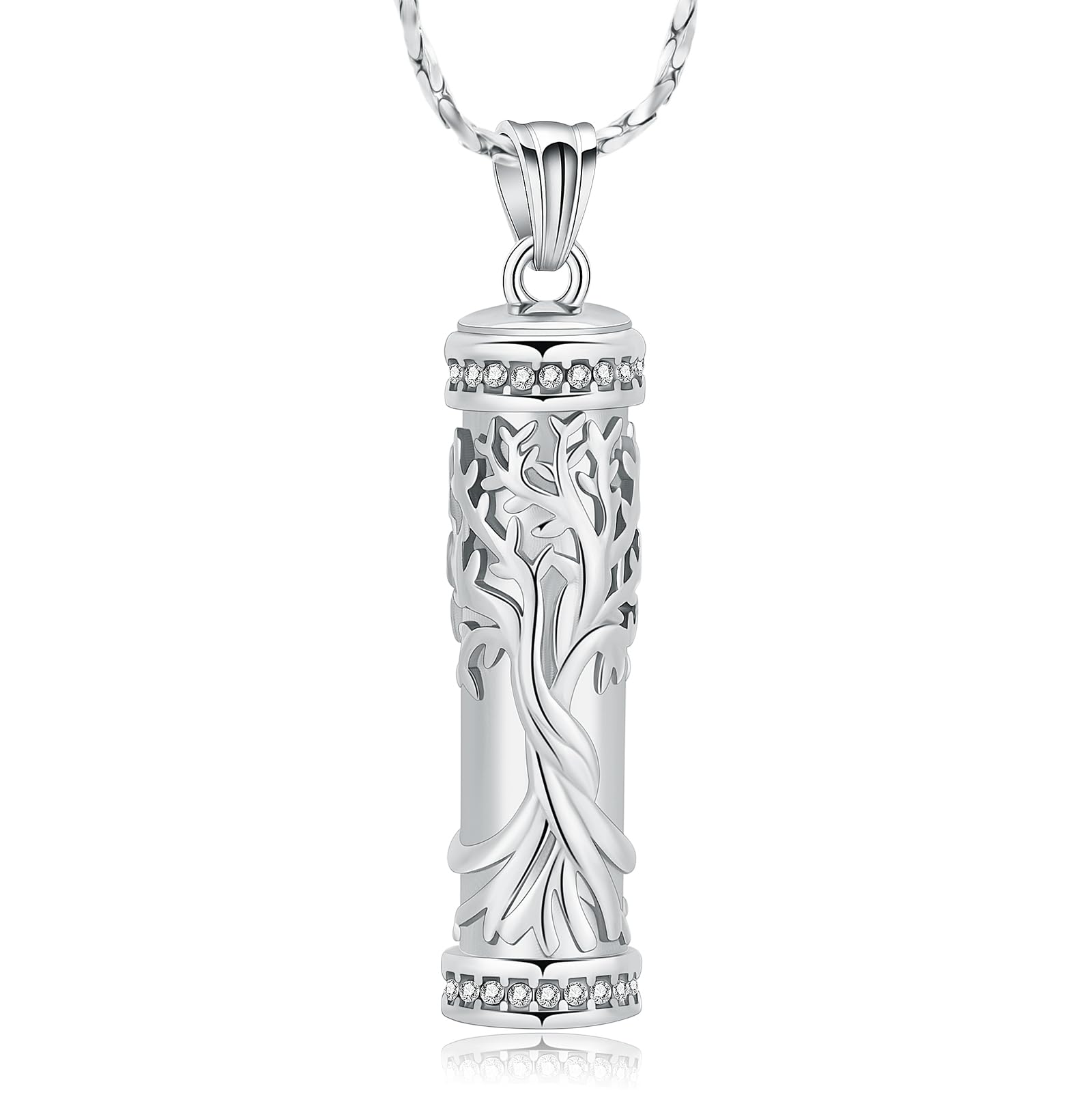 Vintage Tree of Life Print Cylinder Urn Pendant Cremation Jewelry Ashes Necklace