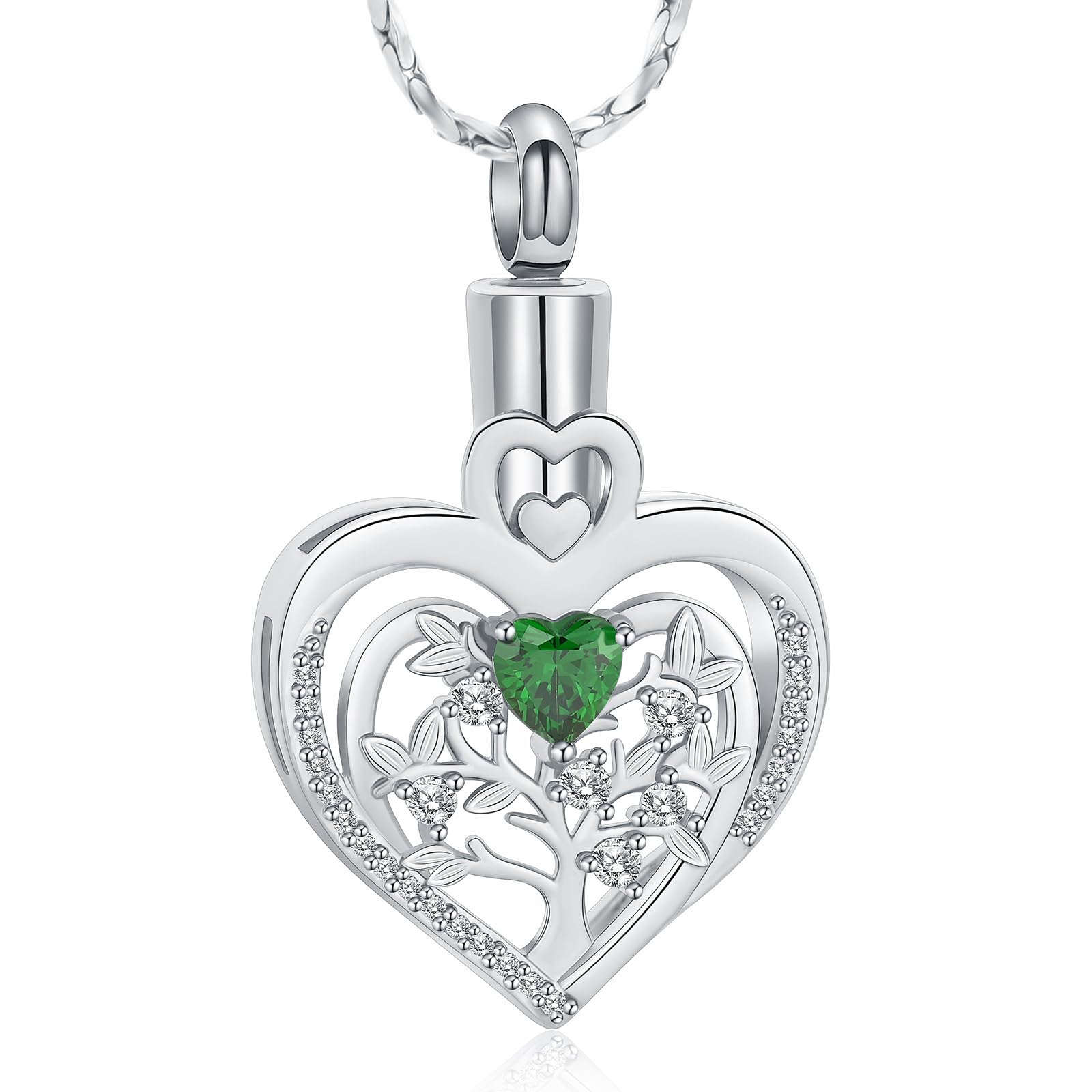 Family Tree Hearts Urn Pendant Cremation Jewelry Ashes Keepsake Memory Necklace