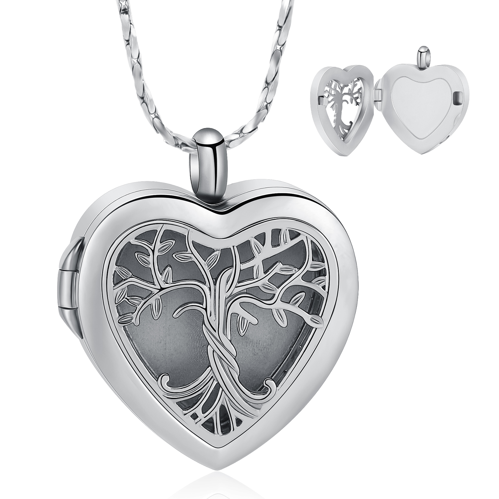 Tree of Life Cremation Urn Necklaces for Ashes Heart Locket That Holds Pictures